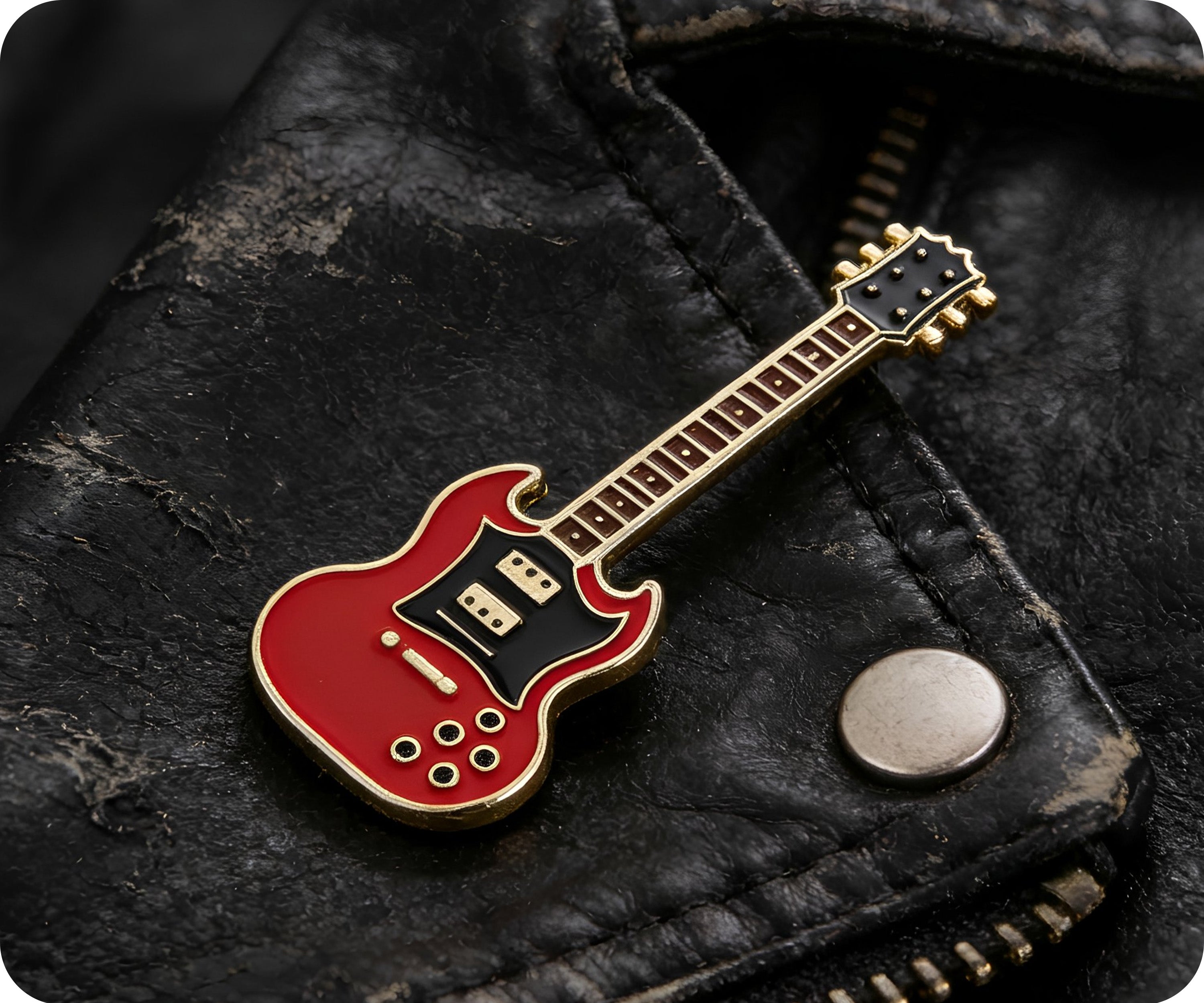 Pin con forma de guitarra eléctrica roja Imagen secundaria del producto
