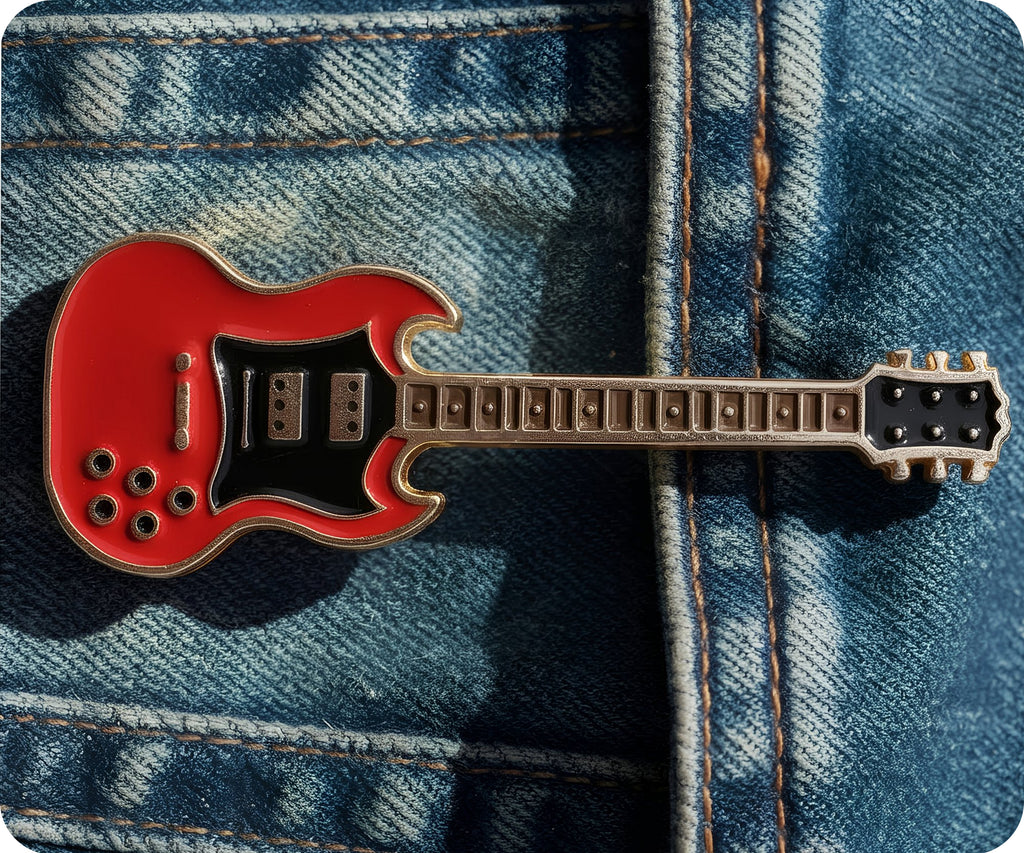 Red Electric Guitar Pin Badge