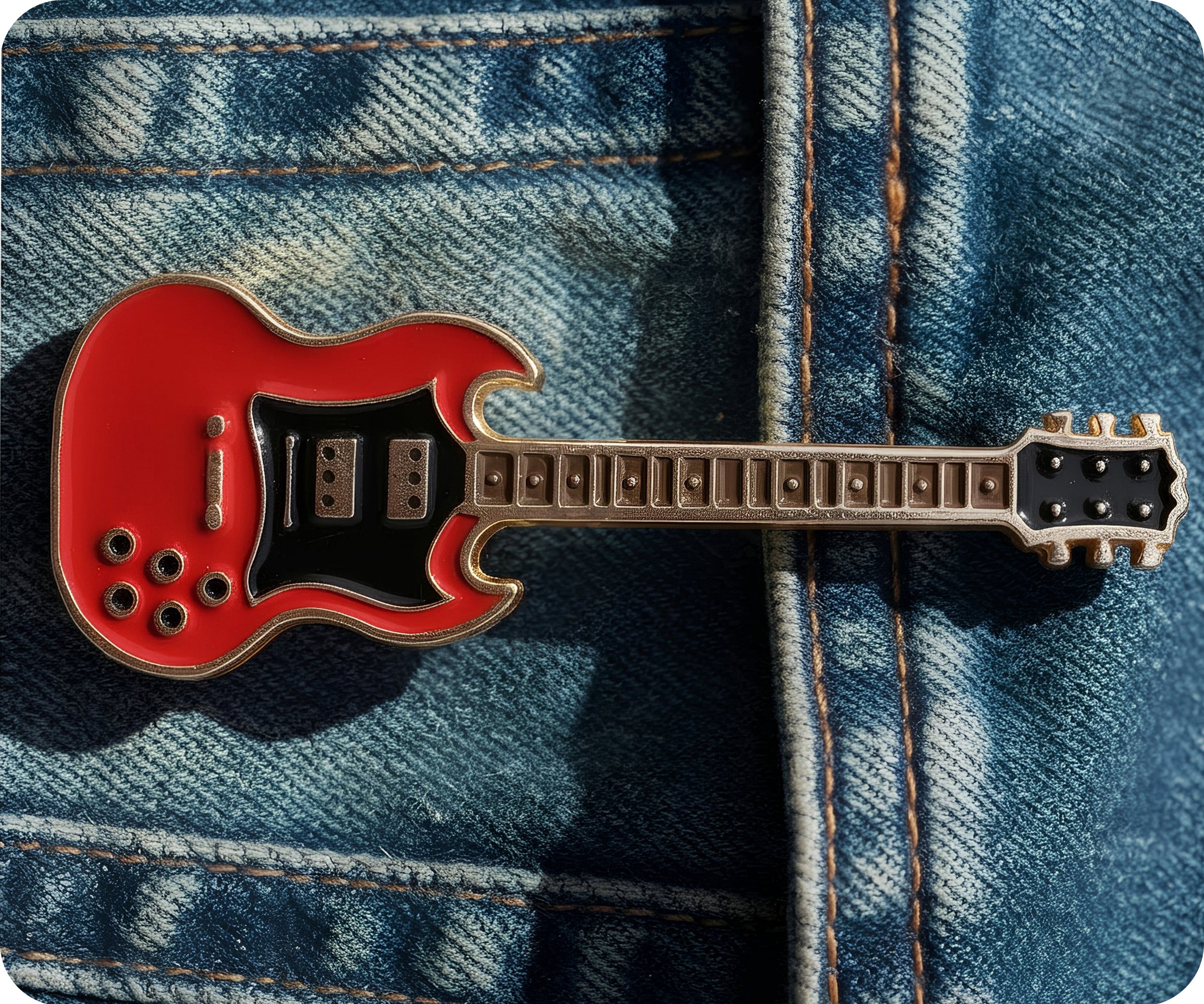 Red Electric Guitar Pin Badge