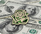 $100 Dollar Rose Flower Pin Badge