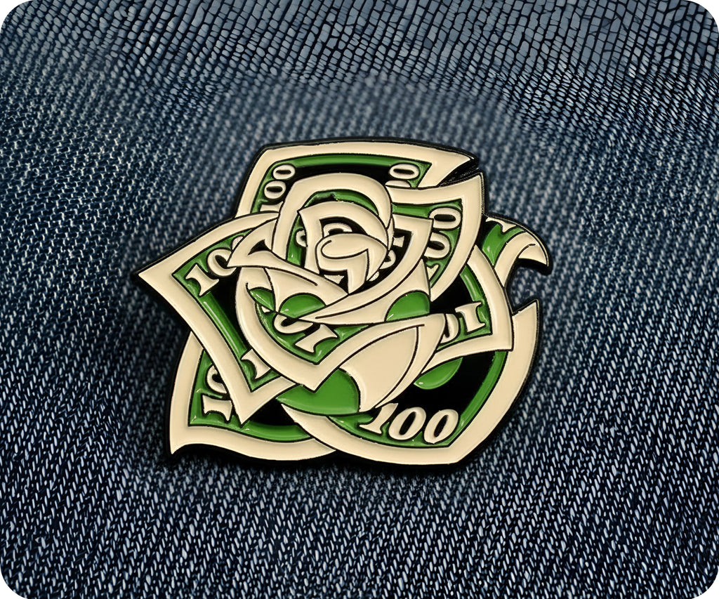 $100 Dollar Rose Flower Pin Badge