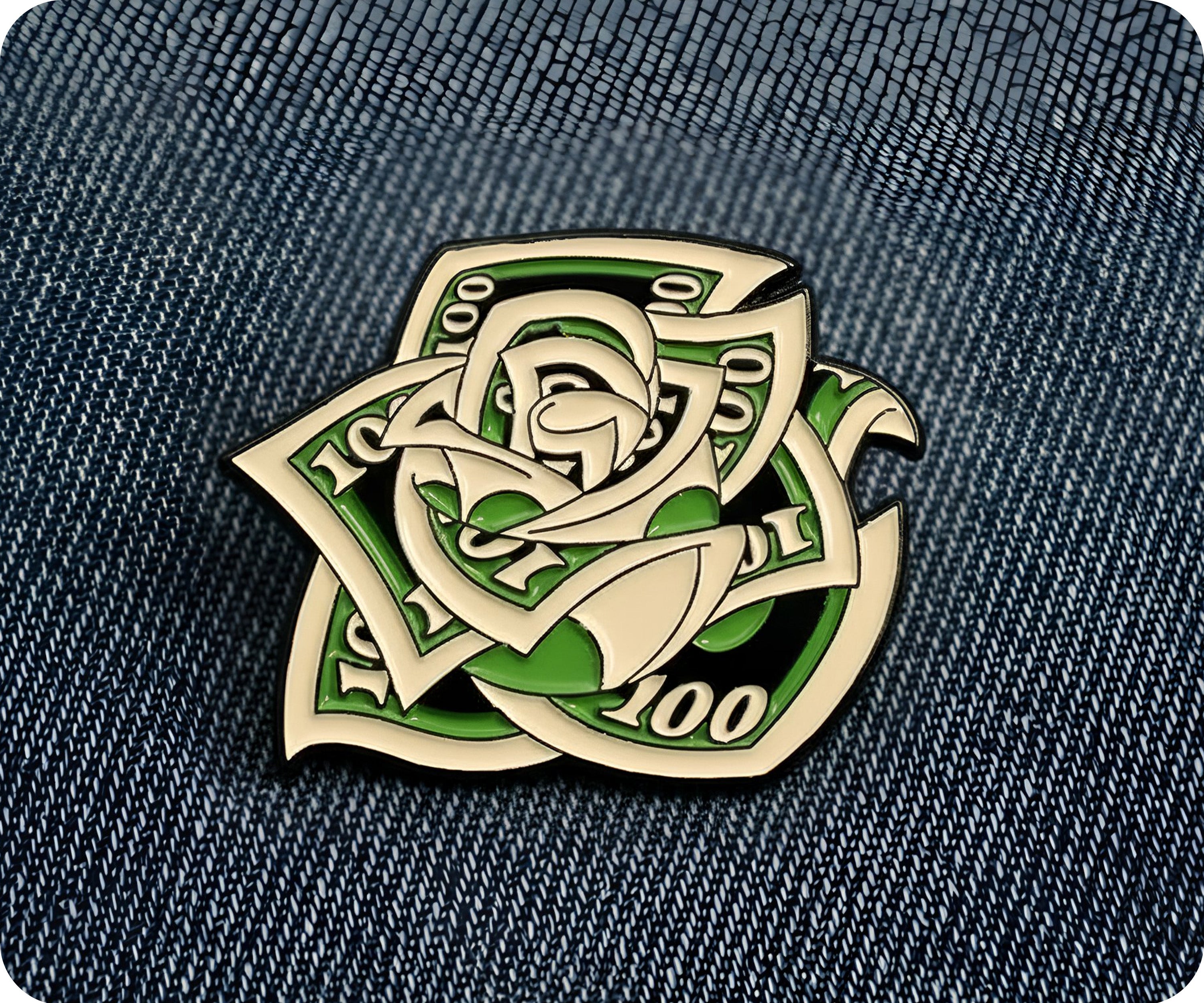 $100 Dollar Rose Flower Pin Badge