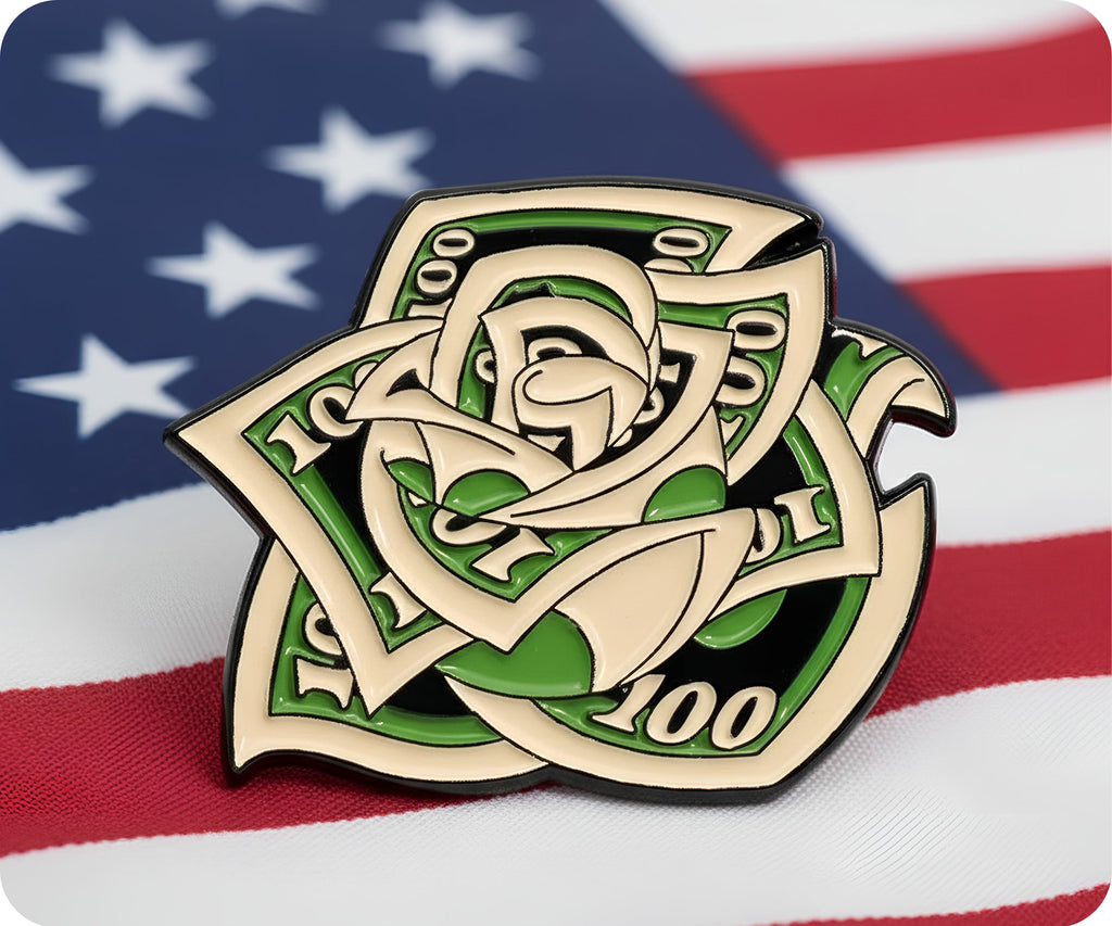 $100 Dollar Rose Flower Pin Badge