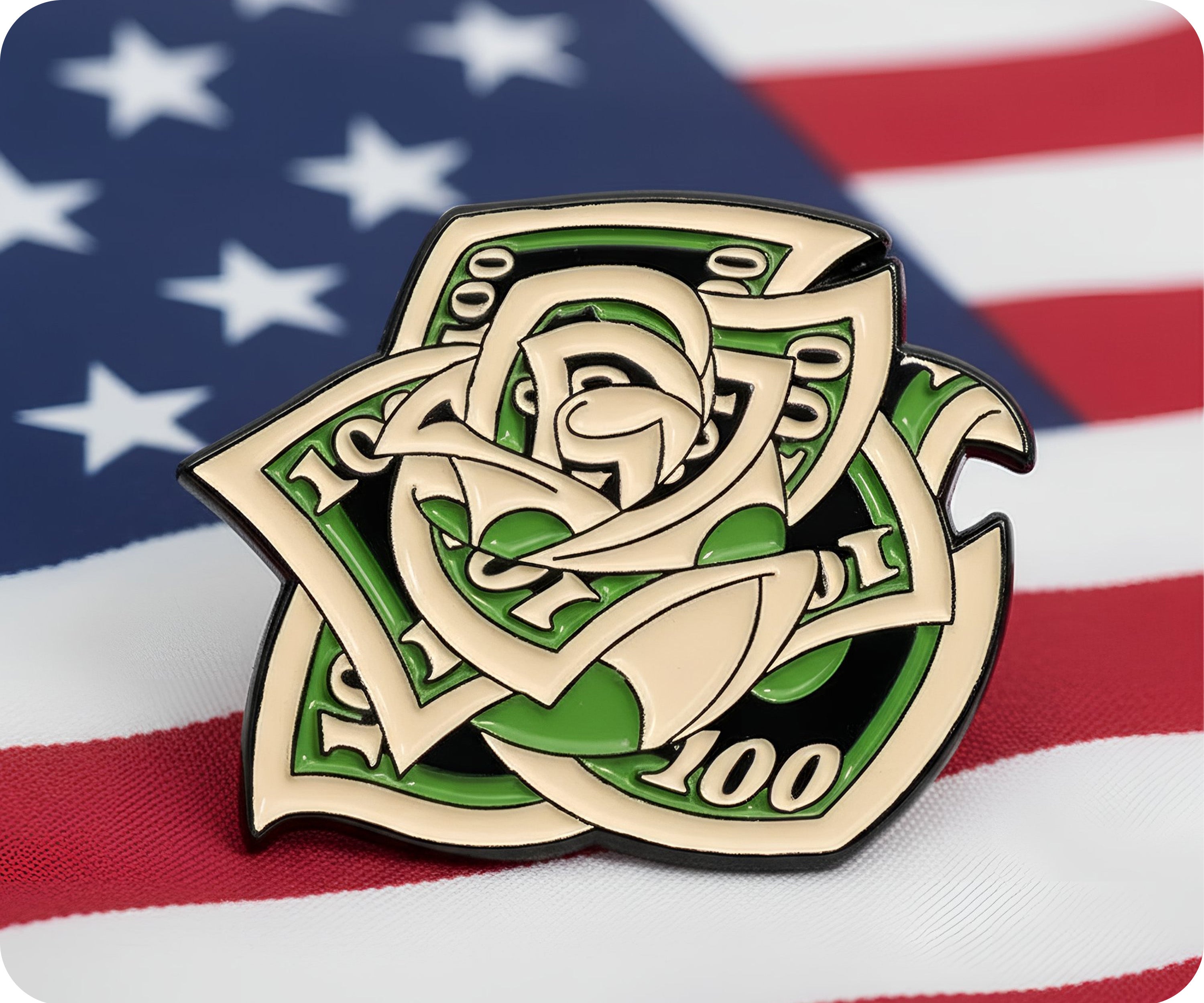 $100 Dollar Rose Flower Pin Badge