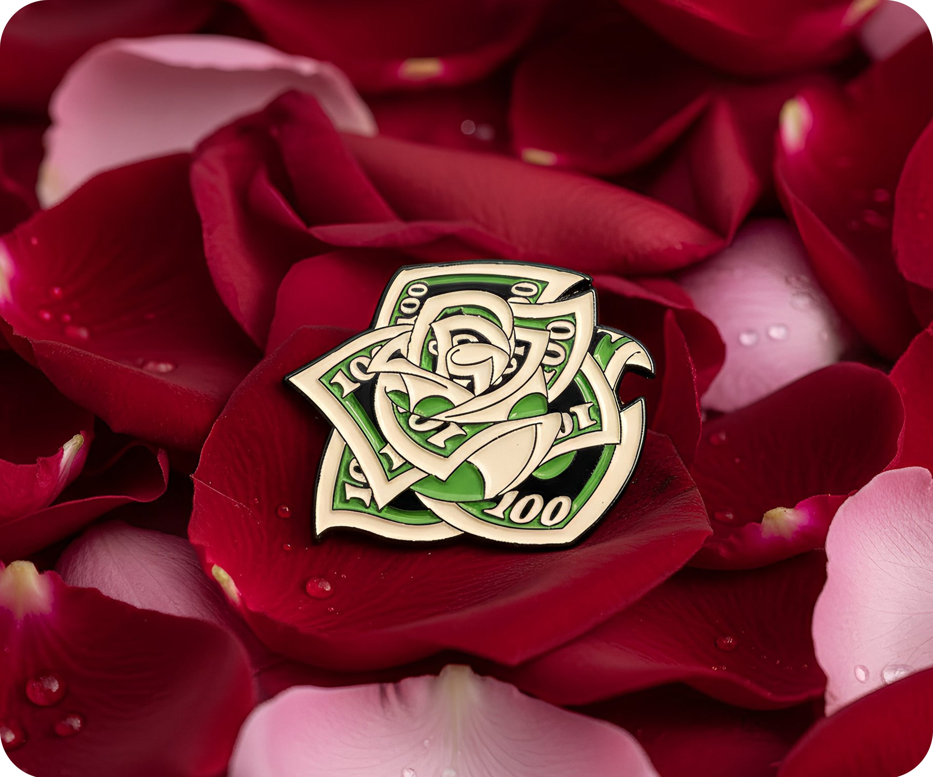 $100 Dollar Rose Flower Pin Badge Secondary image
