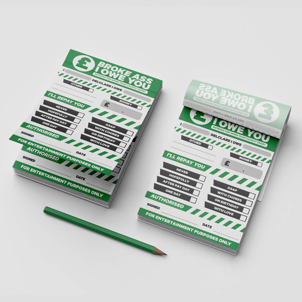 Broke Ass I Owe You Funny IOU Notepad with 50 Notes & Free Pencil