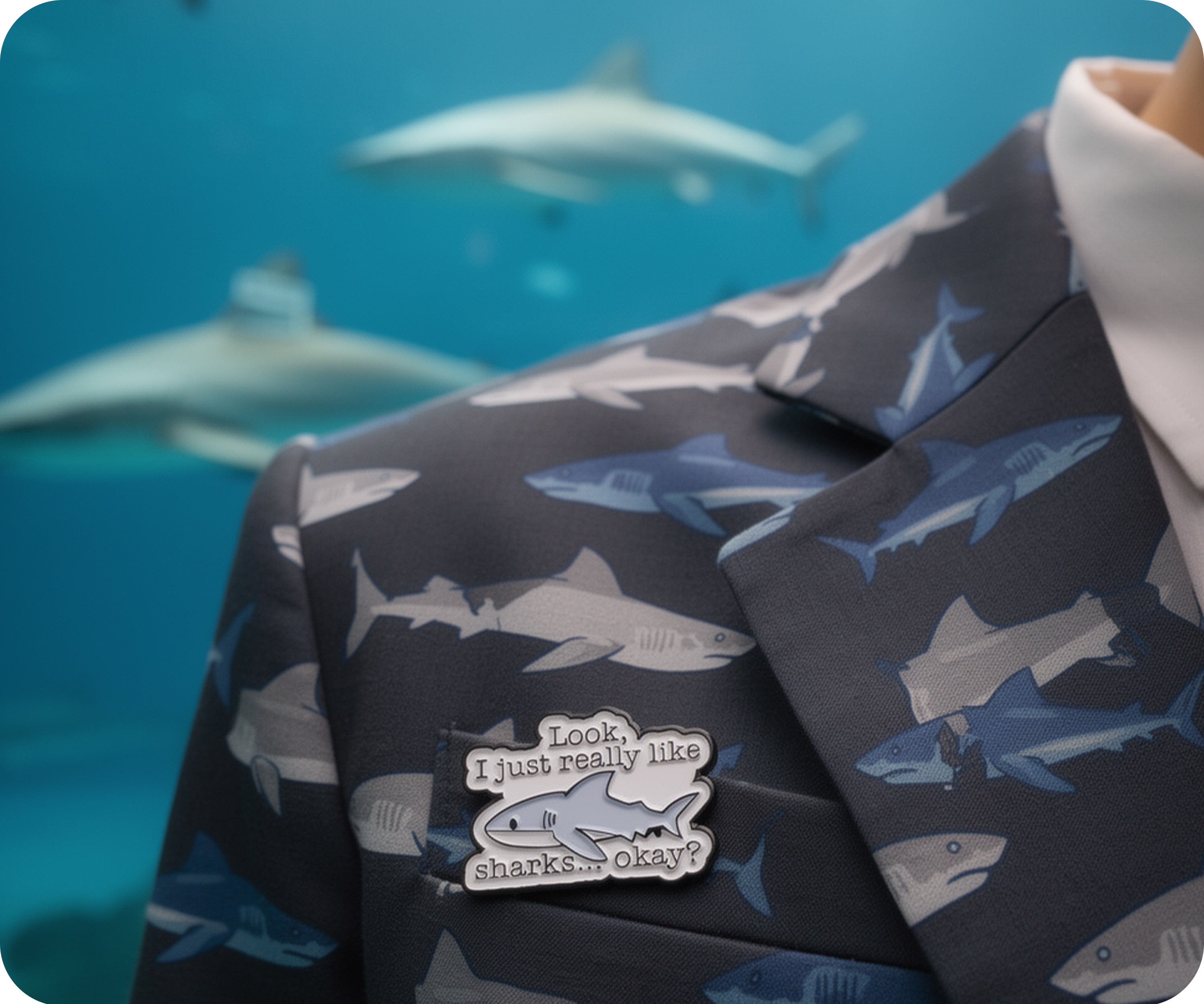 Look, solo me gustan mucho los tiburones, ¿vale? Insignia con broche Imagen secundaria del producto