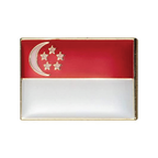 A rectangular pin badge featuring the flag of Singapore with a brass plated iron and hard enamel finish. © Tigoli® 2026 All Rights Reserved Panda Loco Ltd 
