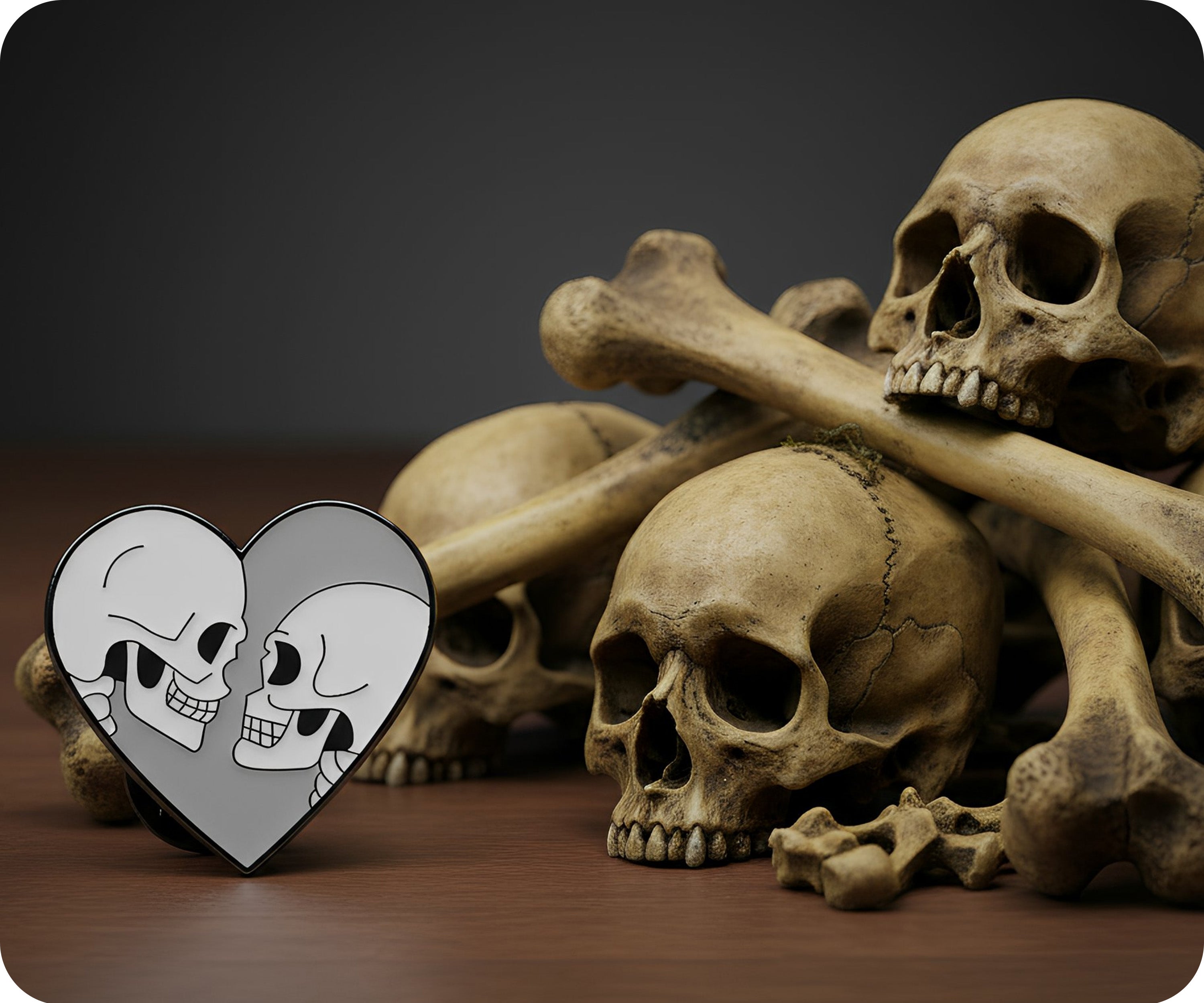 Love Heart Skull Couple Pin Badge