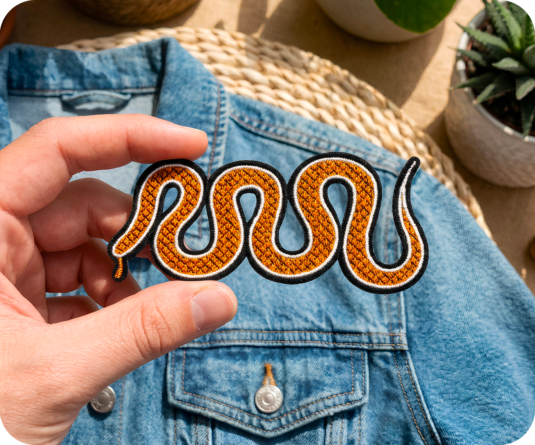 Yellow & Orange Slithering Snake Iron On Patch (10 x 4cm) Secondary image