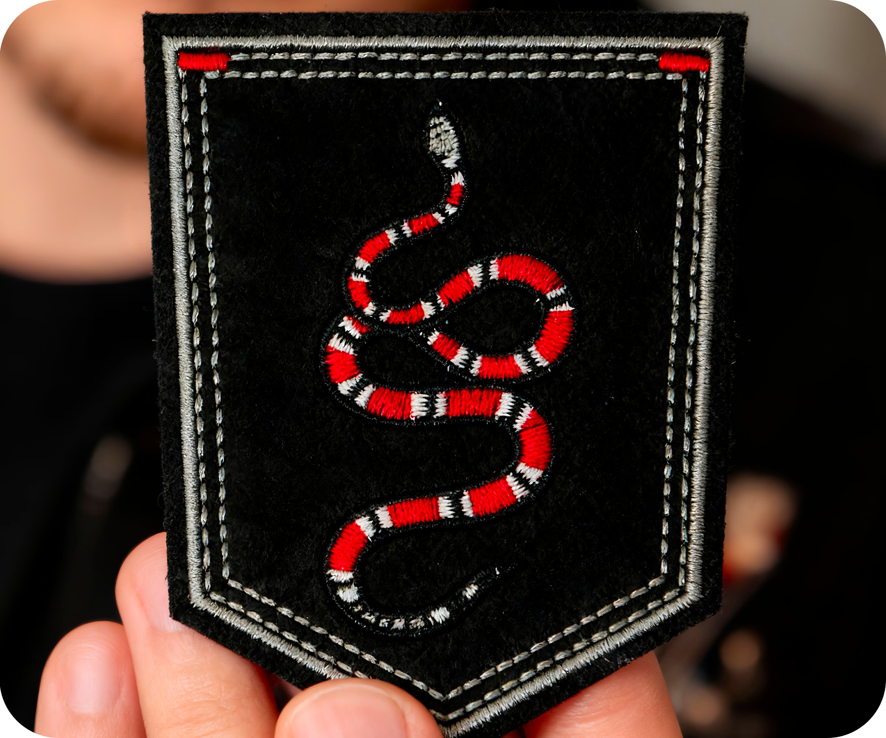 Coral Snake On Black Shield Iron On Patch (9 x 7.6cm)