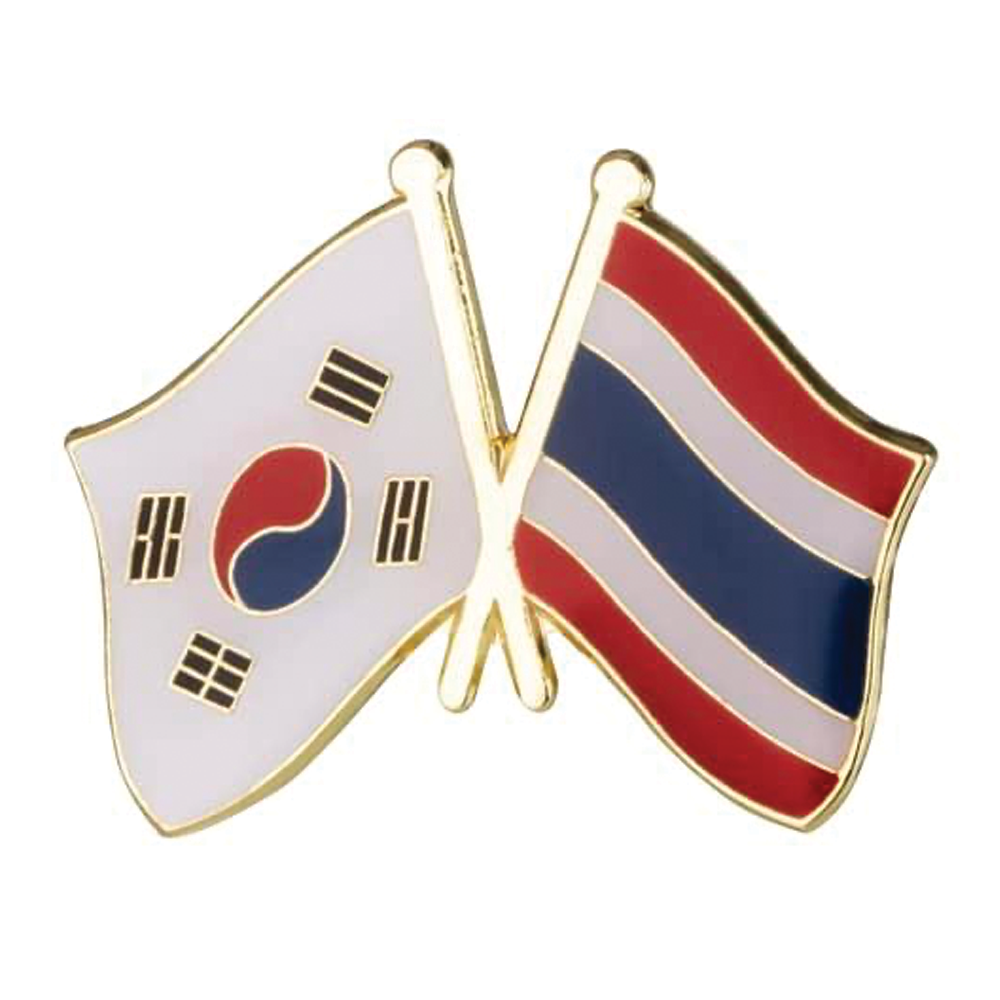 A badge featuring the flags of South Korea and Thailand with a butterfly clutch. © Tigoli® 2026 All Rights Reserved Panda Loco Ltd 