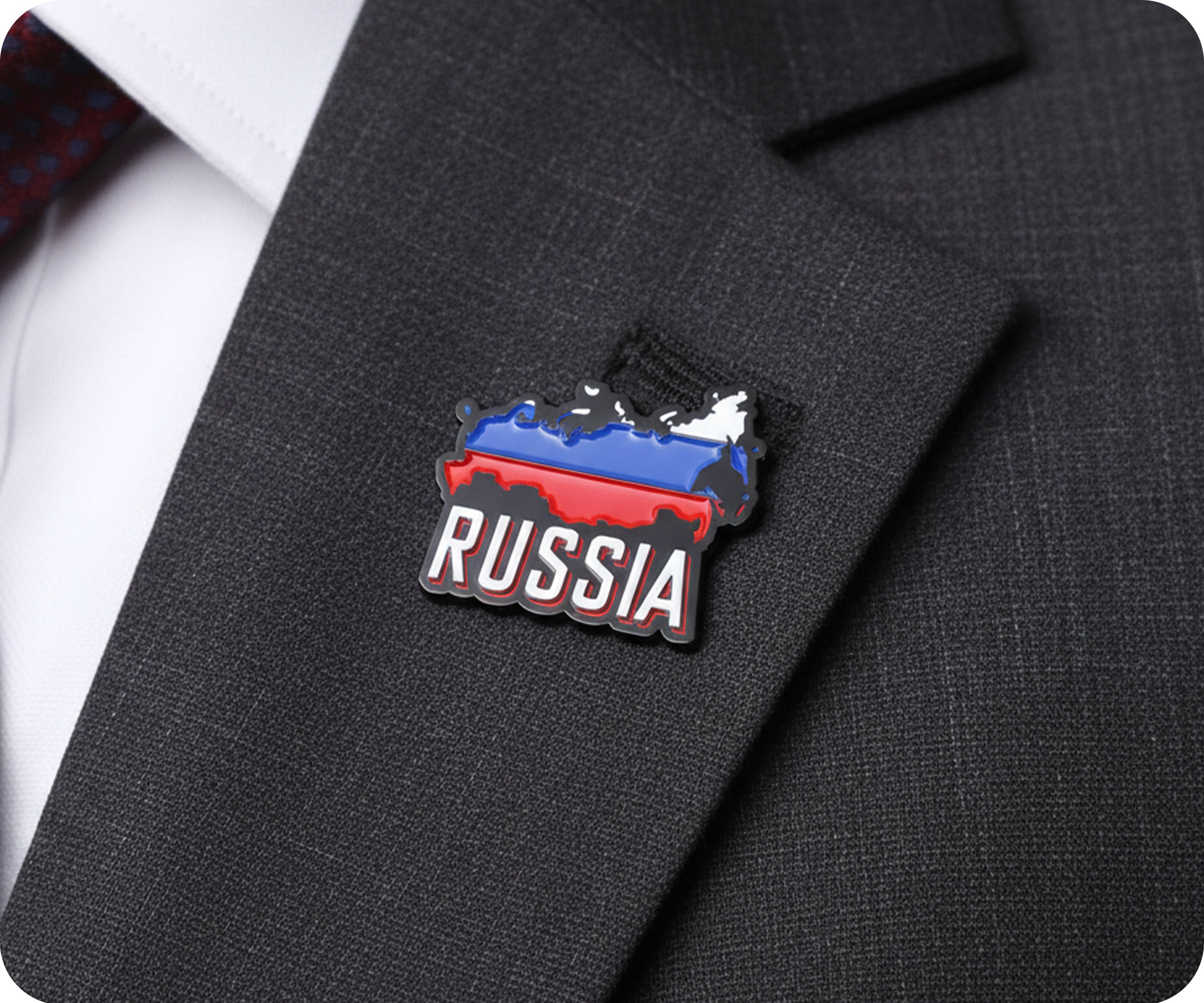 Russia Country Shape Map Flag Pin Badge