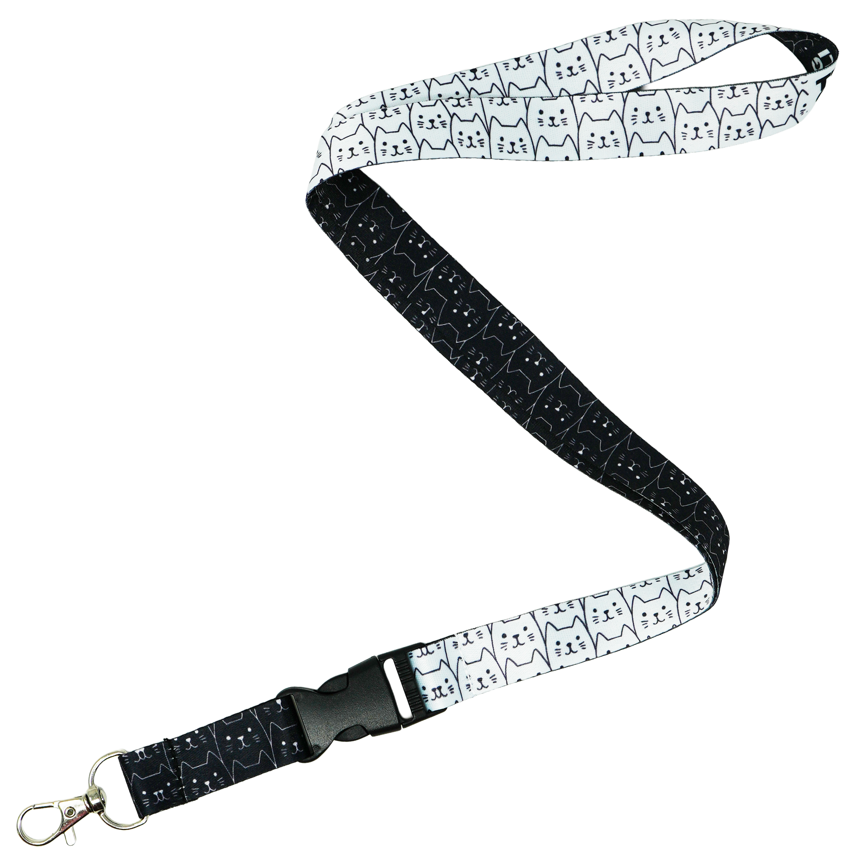 Cordón con Caras de Gato Blanco y Negro – Correa de Cuello de Doble Cara con Estampado Minimalista de Gatos Imagen principal del producto