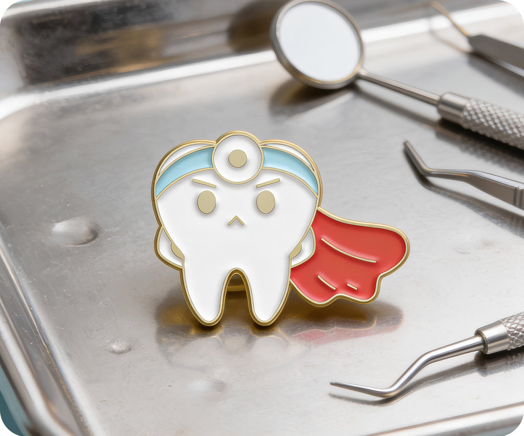 Insignia de pin de dentista de dientes de superhéroe