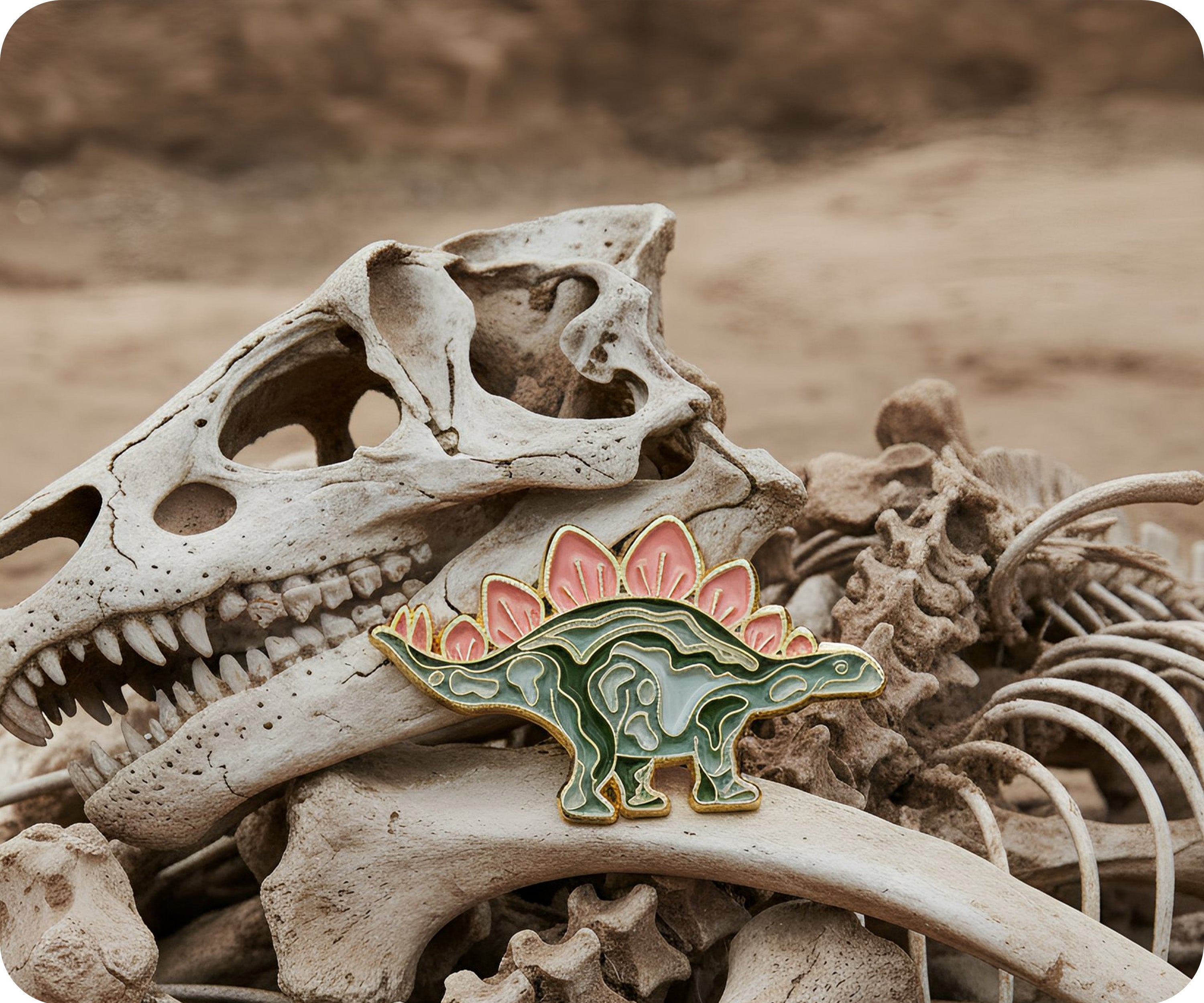 Insignia de pin con pinchos de dinosaurio estegosaurio