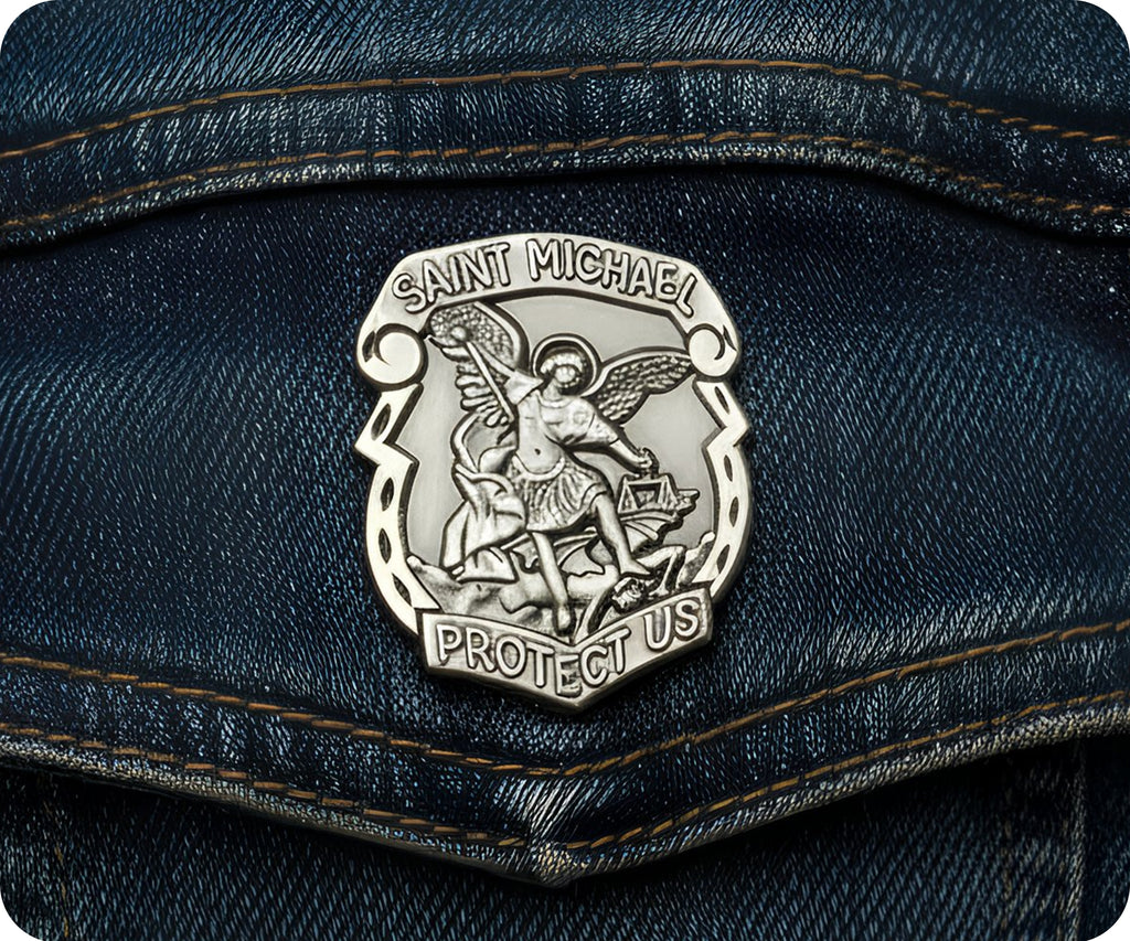 St Micheal Protector Shield  Pin Badge