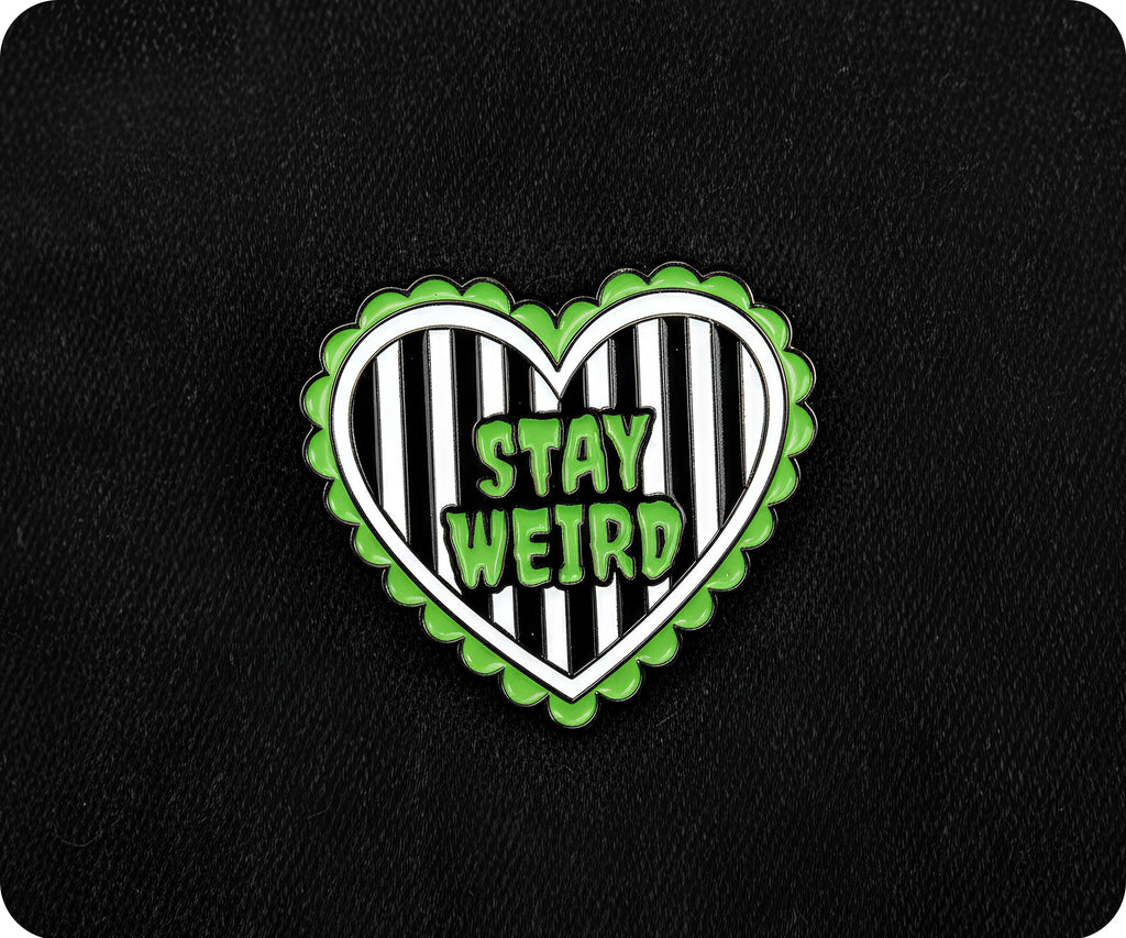 Stay Weird Black & Green Horror Pin Badge