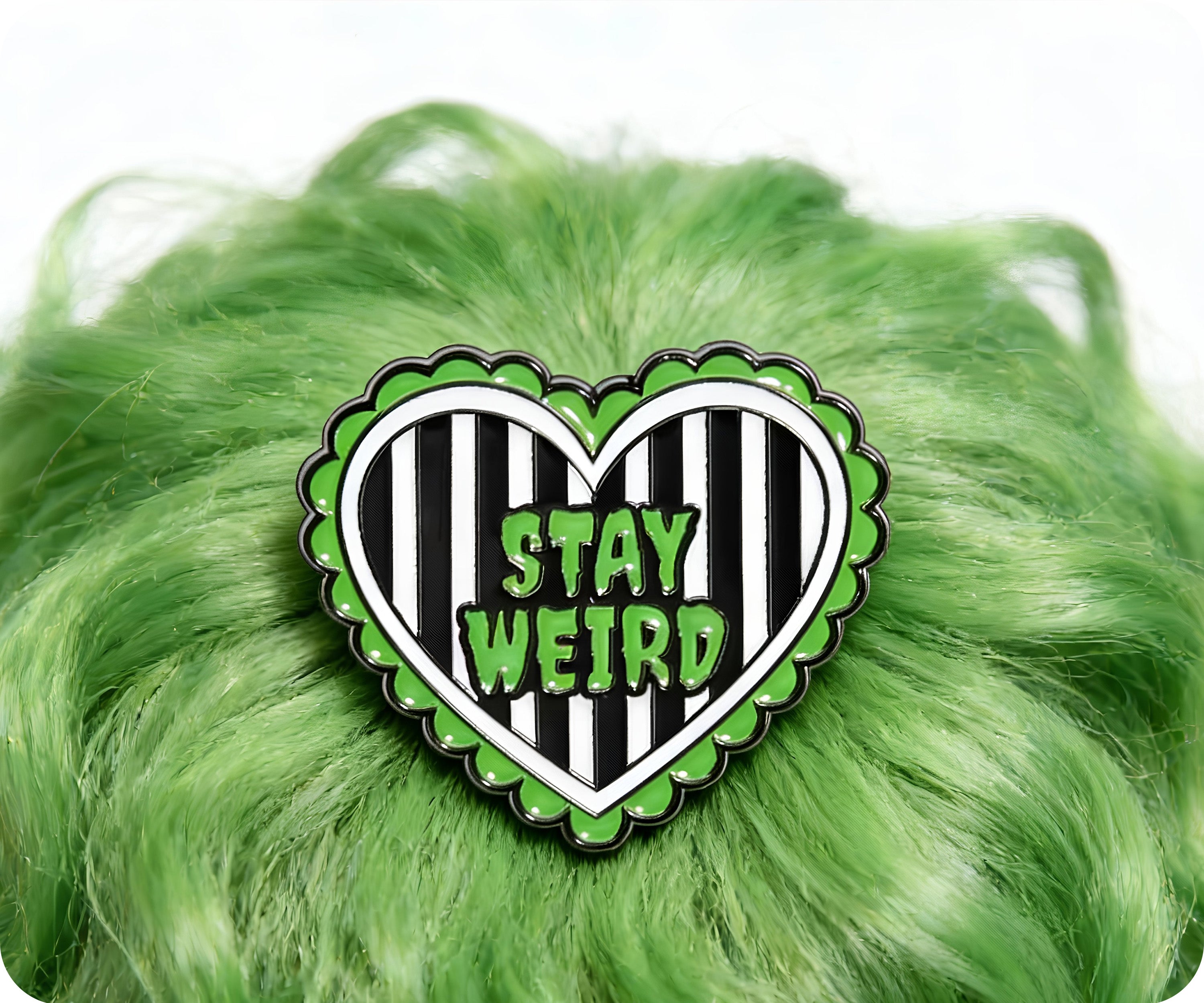 Stay Weird Black & Green Horror Pin Badge