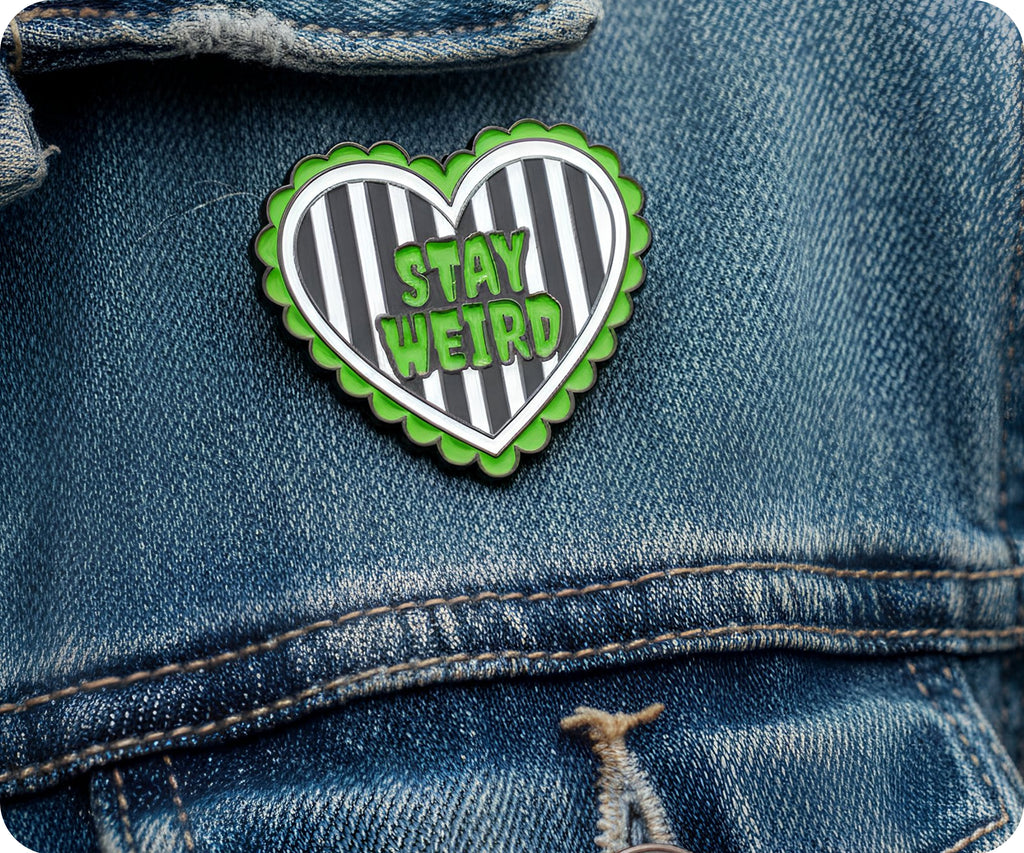 Stay Weird Black & Green Horror Pin Badge