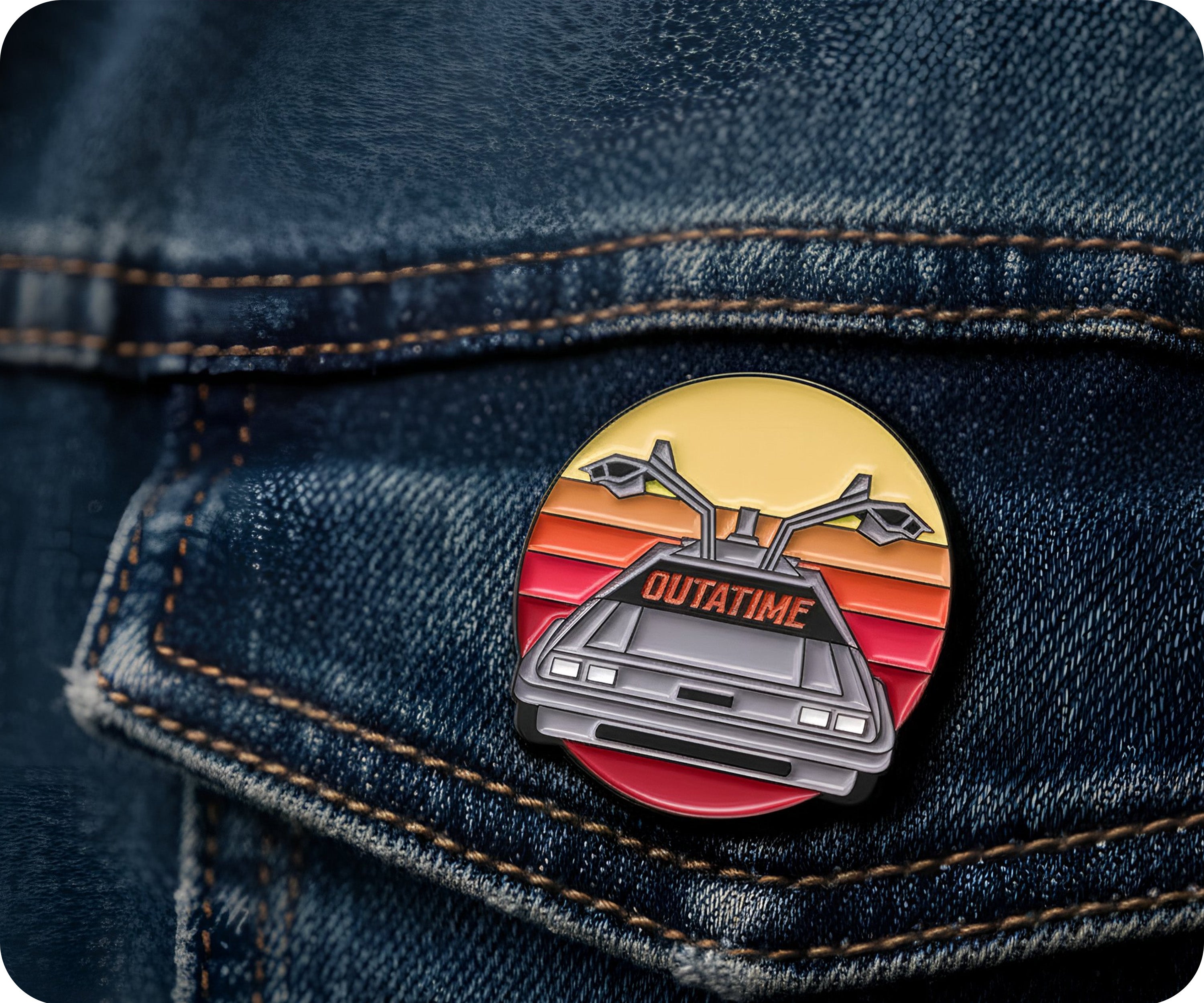 OUTATIME Sunset Round Pin Badge