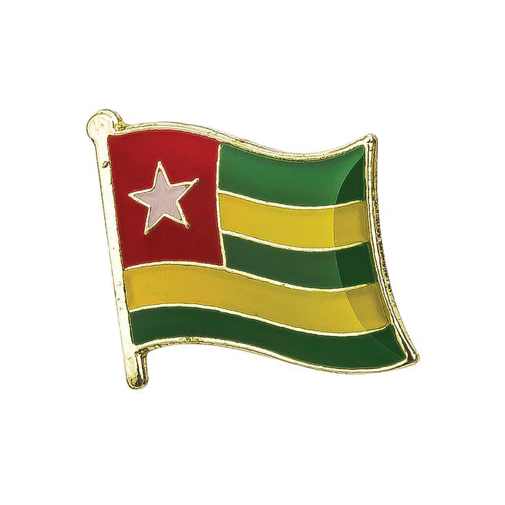 A pin badge featuring the flag of Togo with a metal butterfly clutch, made from hard enamel. © Tigoli® 2026 All Rights Reserved Panda Loco Ltd  Imagen principal del producto