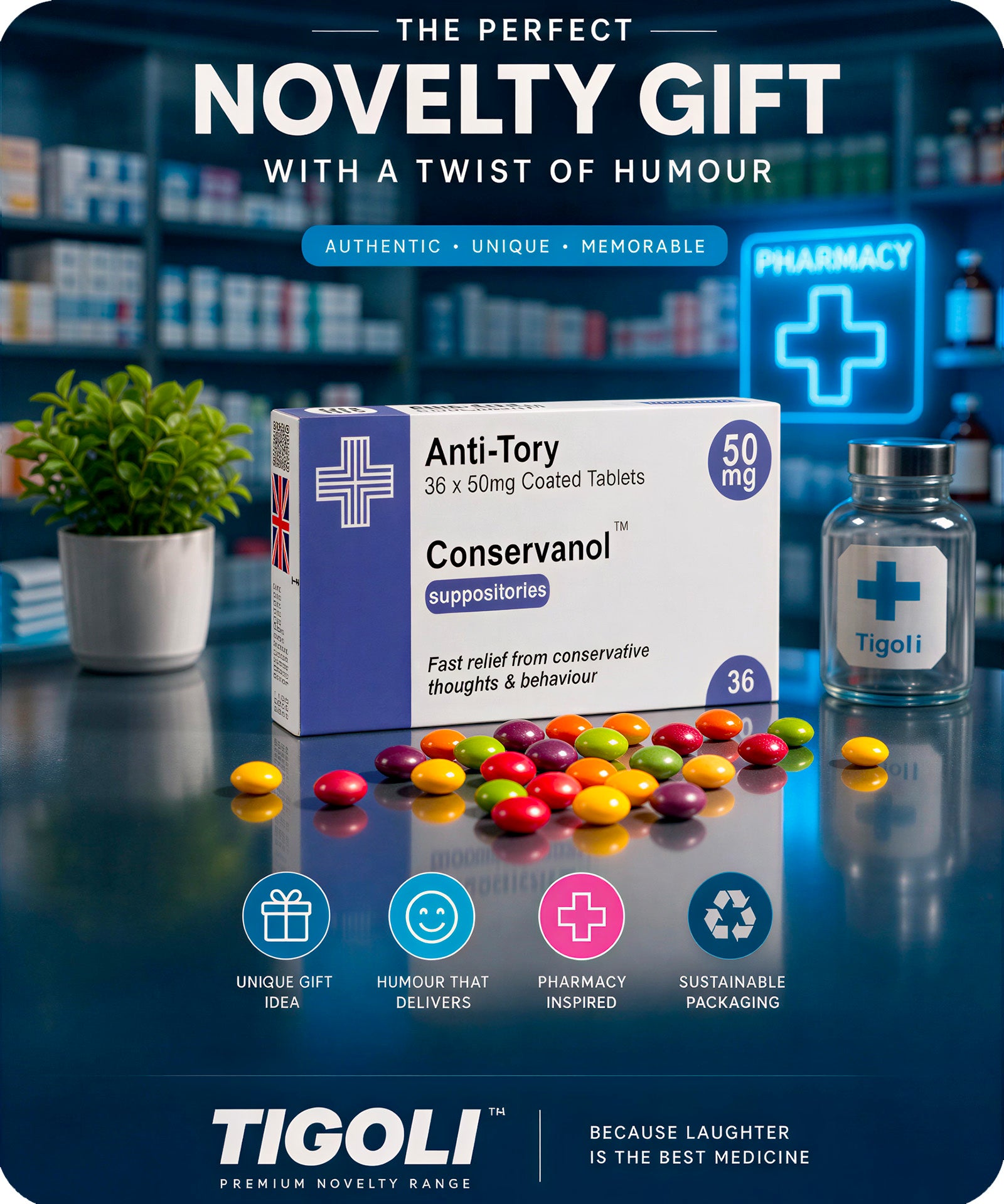 Anti-Tory Prescription Joke Sweets, 36g | Vegan & Vegetarian Secondary image