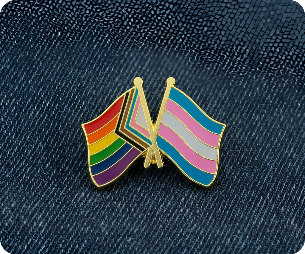Insignia de orgullo y amistad transgénero con arcoíris