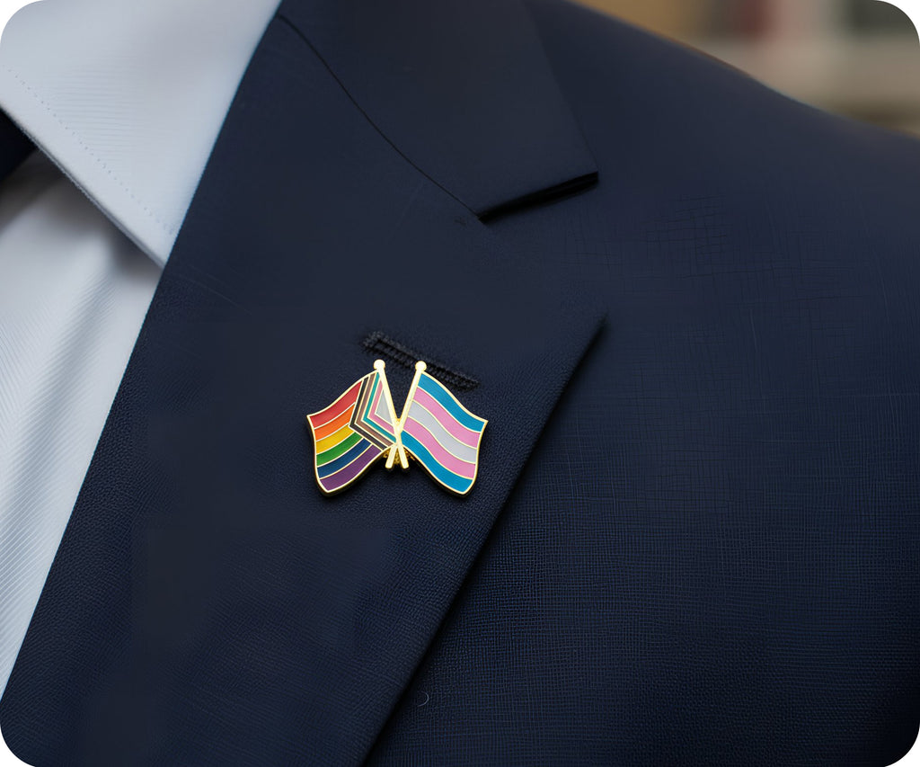 Insignia de orgullo y amistad transgénero con arcoíris