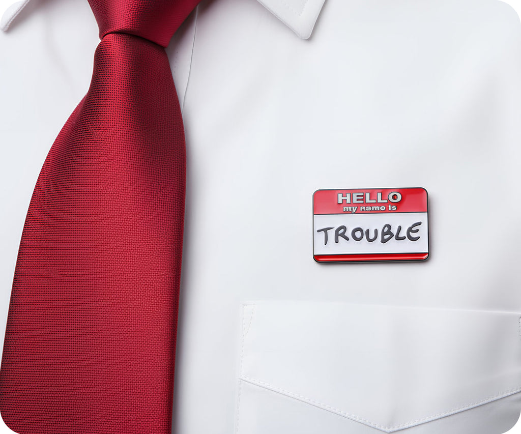 Hello My Name Is Trouble Pin Badge