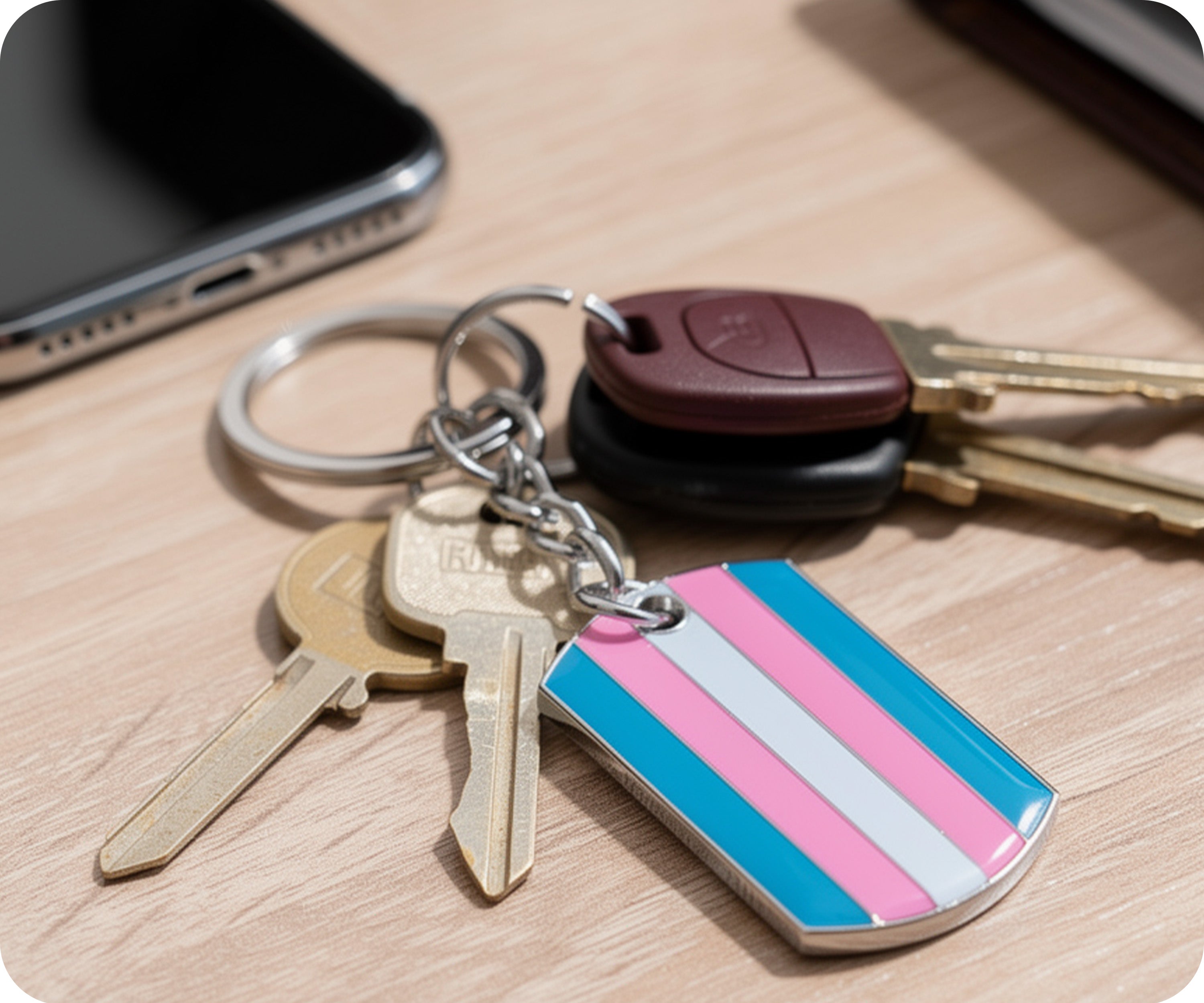 Progress Pride LGBTQI+ Flag Dog Tag Keyring | Metal Enamel