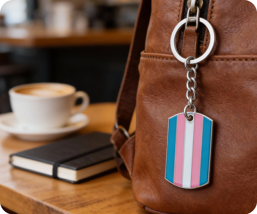 Progress Pride LGBTQI+ Flag Dog Tag Keyring | Metal Enamel