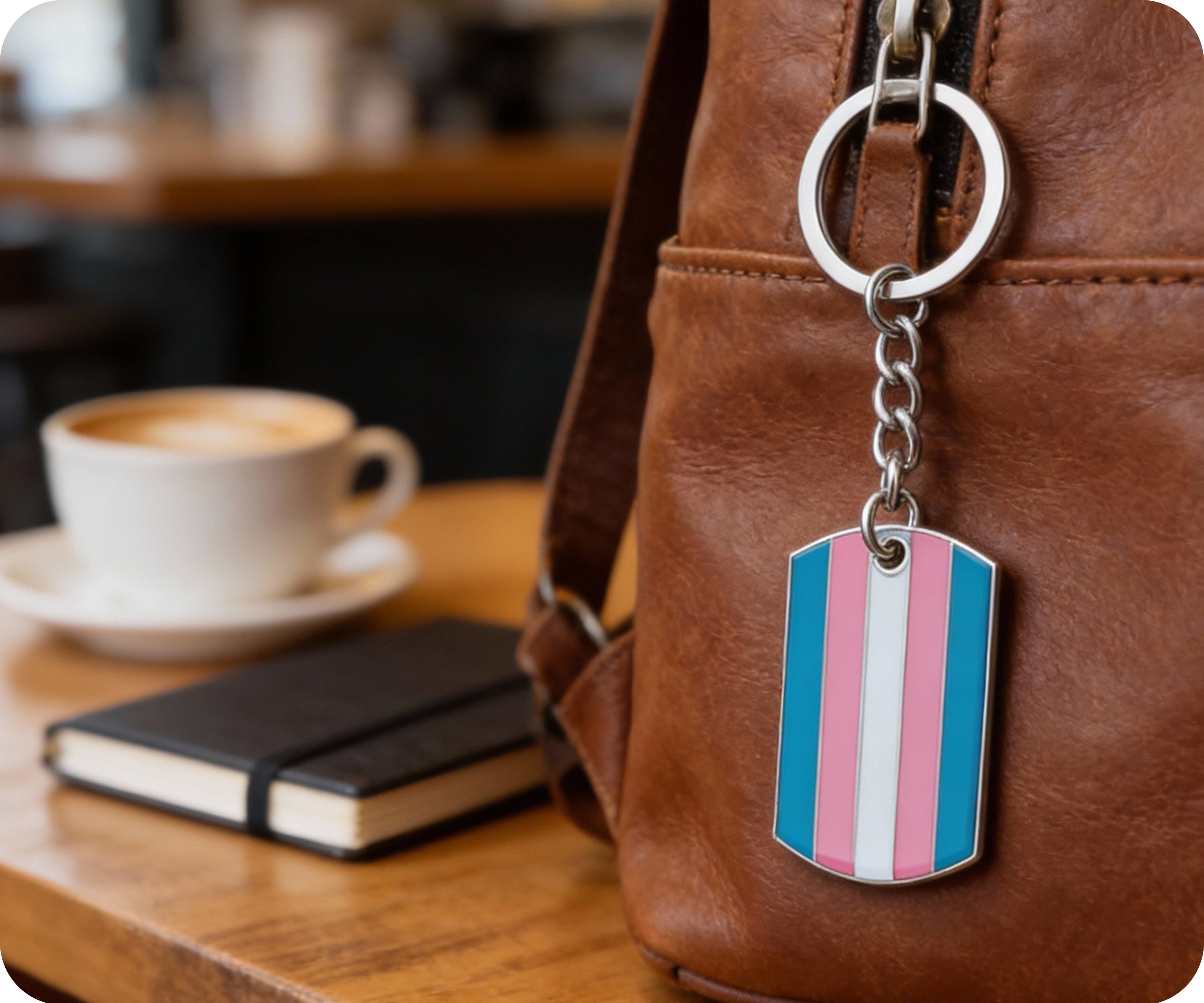Progress Pride LGBTQI+ Flag Dog Tag Keyring | Metal Enamel