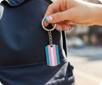 Progress Pride LGBTQI+ Flag Dog Tag Keyring | Metal Enamel