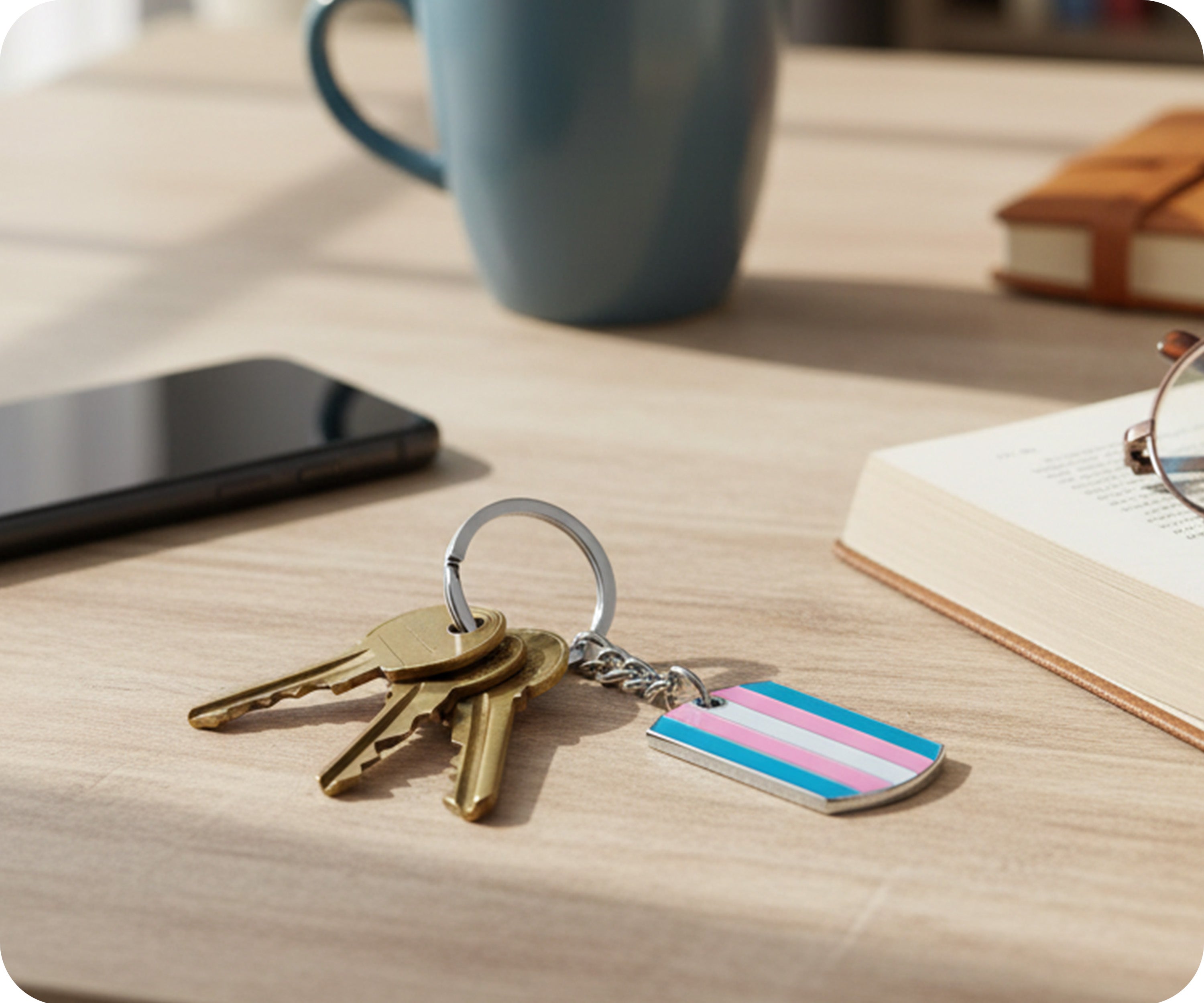 Progress Pride LGBTQI+ Flag Dog Tag Keyring | Metal Enamel