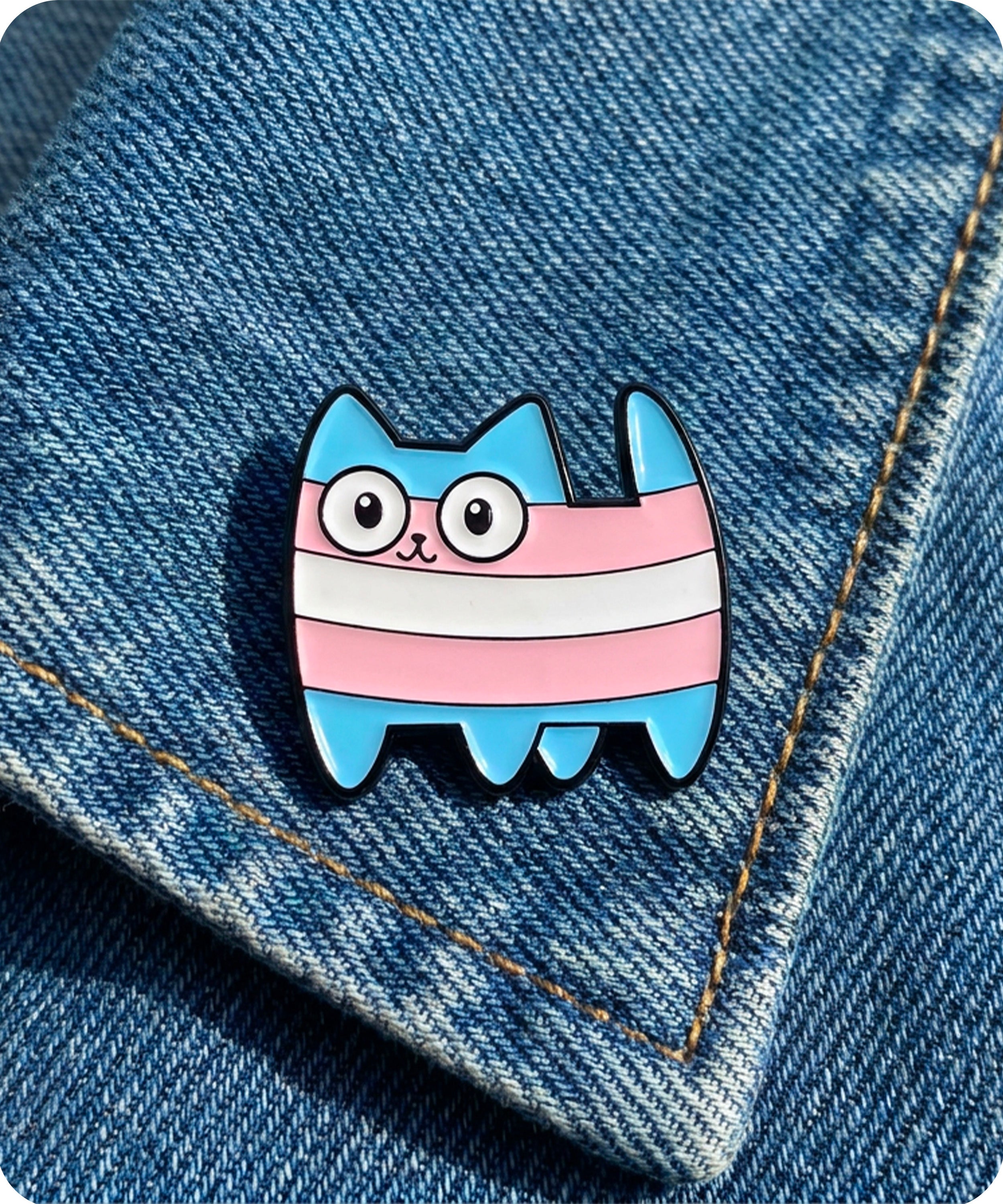 Cute Transgender Pride Cat Enamel Lapel Pin Badge