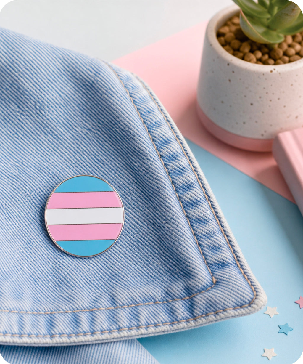 Transgender Pride Flag Round Enamel Lapel Pin Badge
