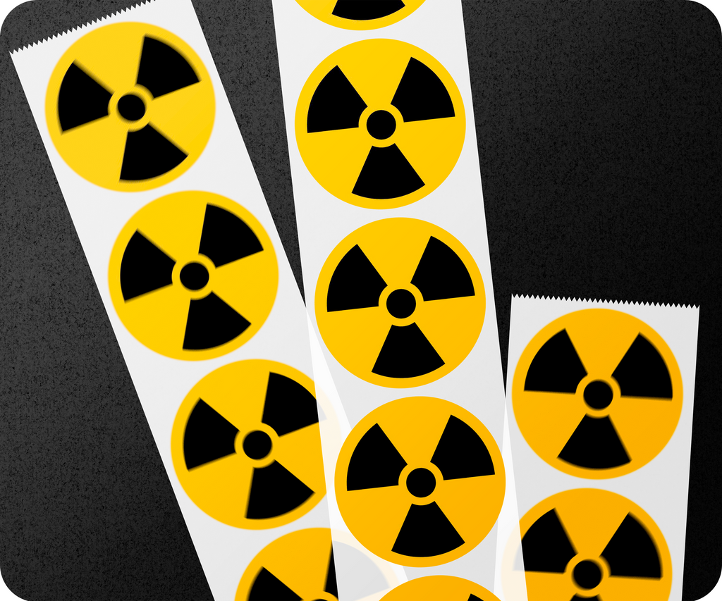 12 X Radiation Hazard Symbol Vinyl Round 5cm Stickers