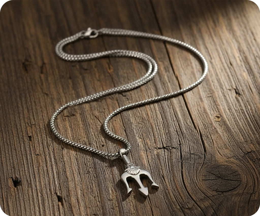 Trident Spear Pendant Necklace – Stainless Steel Mythic Symbol Charm 60cm Chain