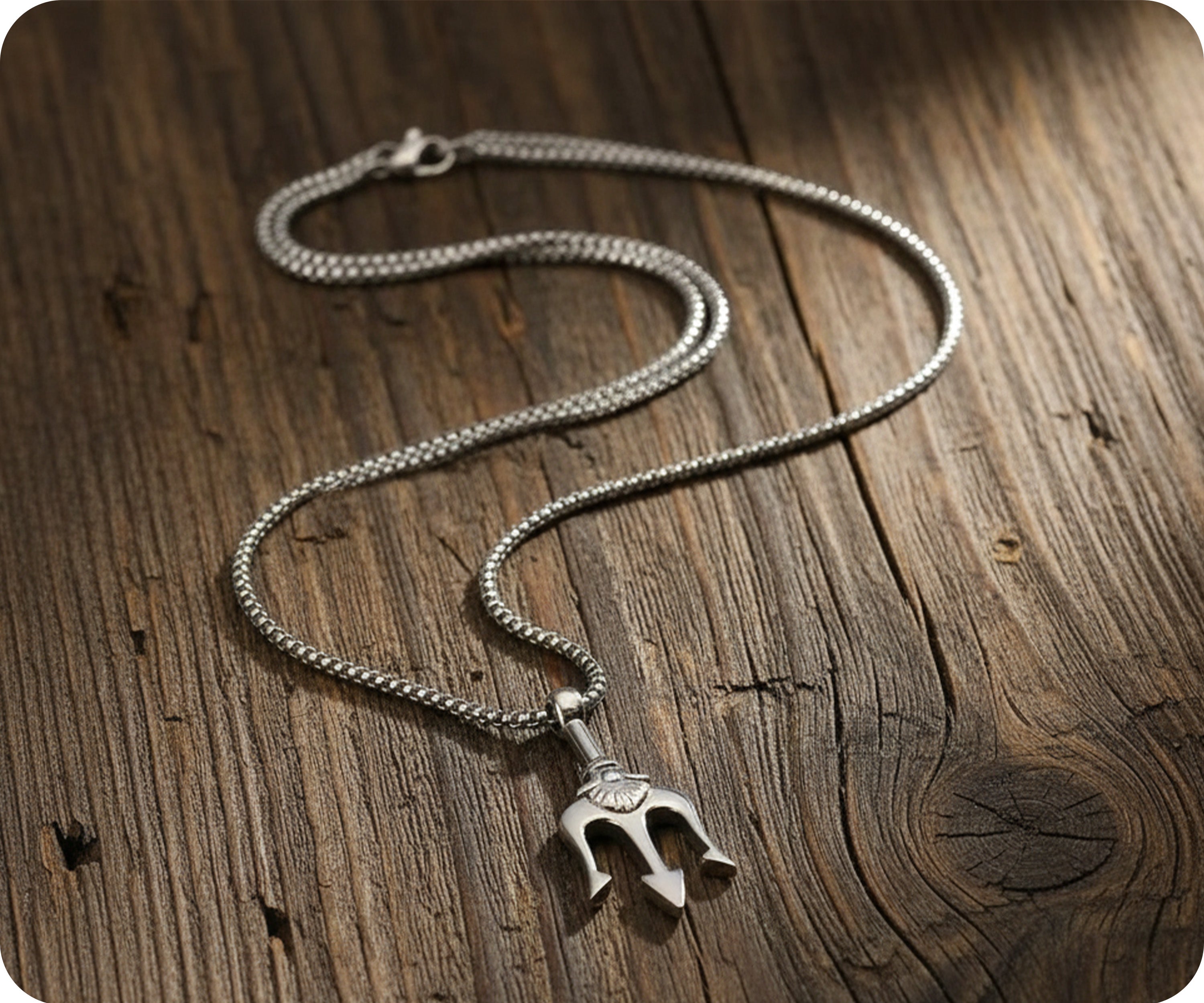 Trident Spear Pendant Necklace – Stainless Steel Mythic Symbol Charm 60cm Chain