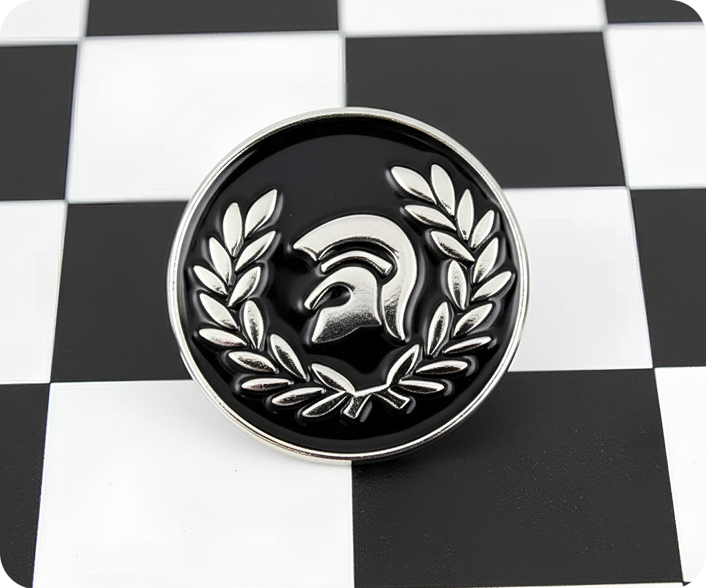 Trojan Helmet Round Pin Badge
