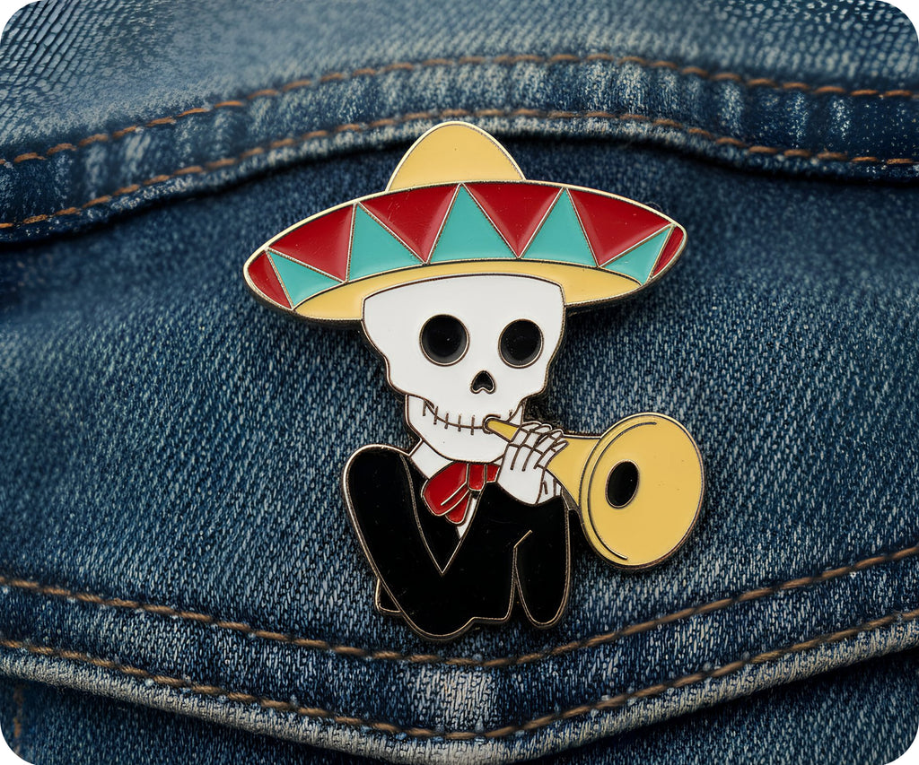 Mariachi Mexican Skeleton Trumpet Pin Badge