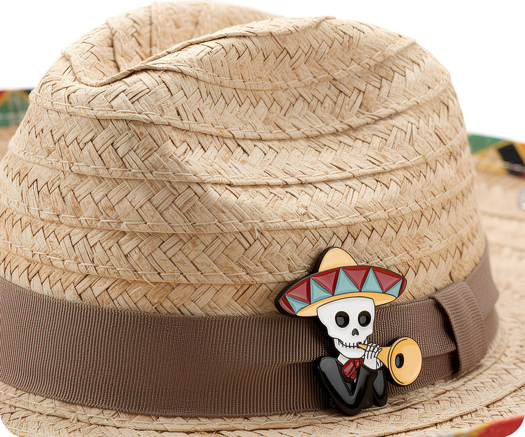Mariachi Mexican Skeleton Trumpet Pin Badge