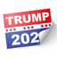 A red and blue sticker with 'TRUMP 2024' written in large white letters, against a white background. © Tigoli® 2026 All Rights Reserved Panda Loco Ltd 