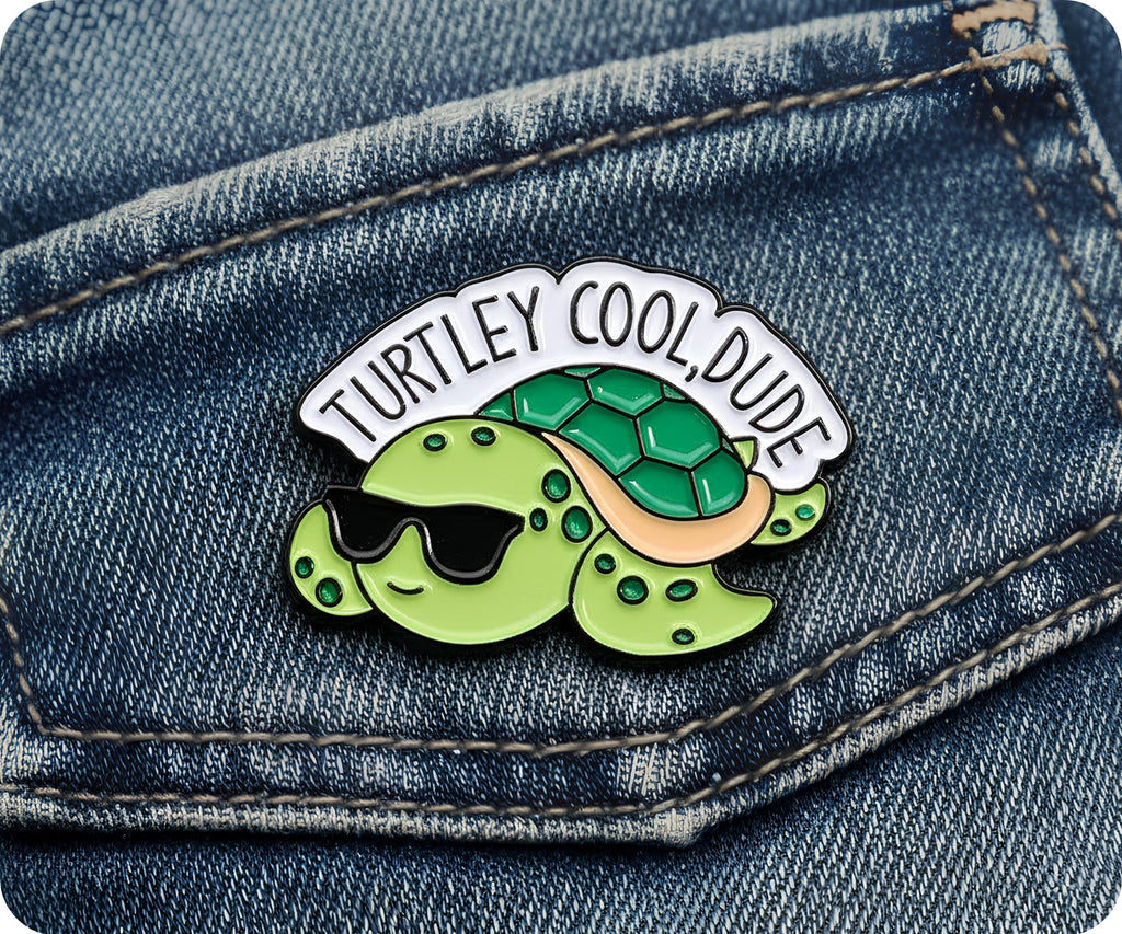 Turtley Cool Dude Turtle Pin Badge