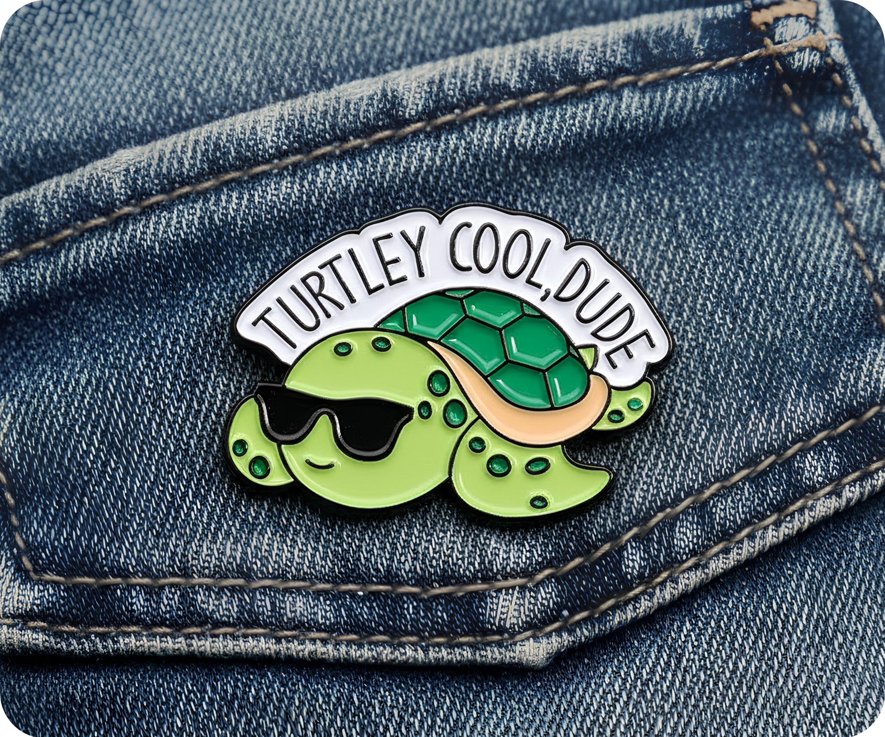 Turtley Cool Dude Turtle Pin Badge