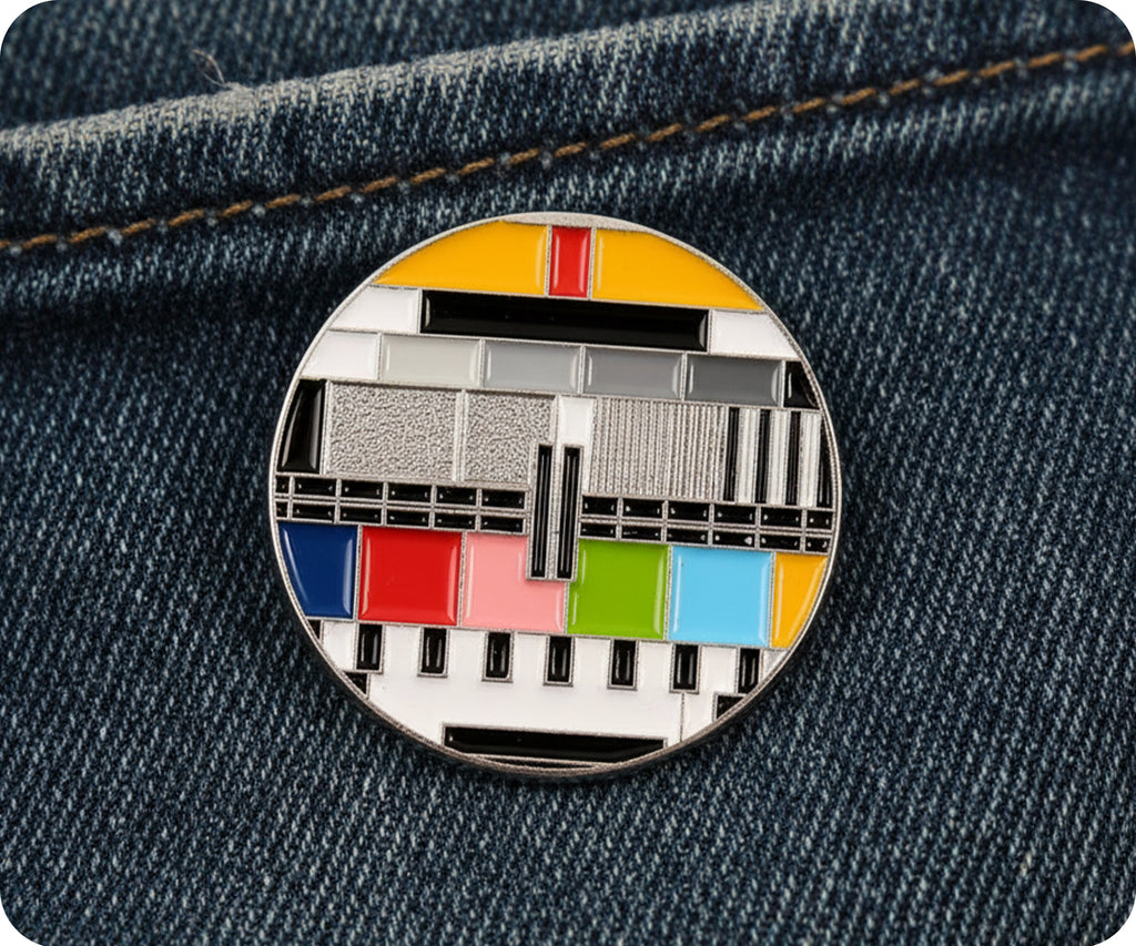 Round Vintage CRT TV Broadcast Colour Bars Pin Badge