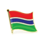 A pin badge featuring the Gambia flag in red, blue, and green colors with a metal butterfly clutch. © Tigoli® 2026 All Rights Reserved Panda Loco Ltd 
