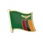 A pin badge featuring the Zambian flag with a metal butterfly clutch, predominantly green with a yellow and red stripe at the bottom. © Tigoli® 2026 All Rights Reserved Panda Loco Ltd 