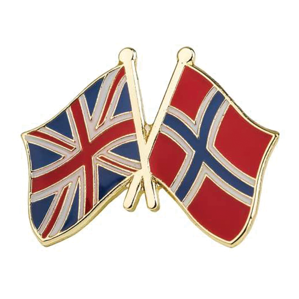 A pin badge featuring the Union Jack and the Norwegian flag. © Tigoli® 2026 All Rights Reserved Panda Loco Ltd  Imagen principal del producto